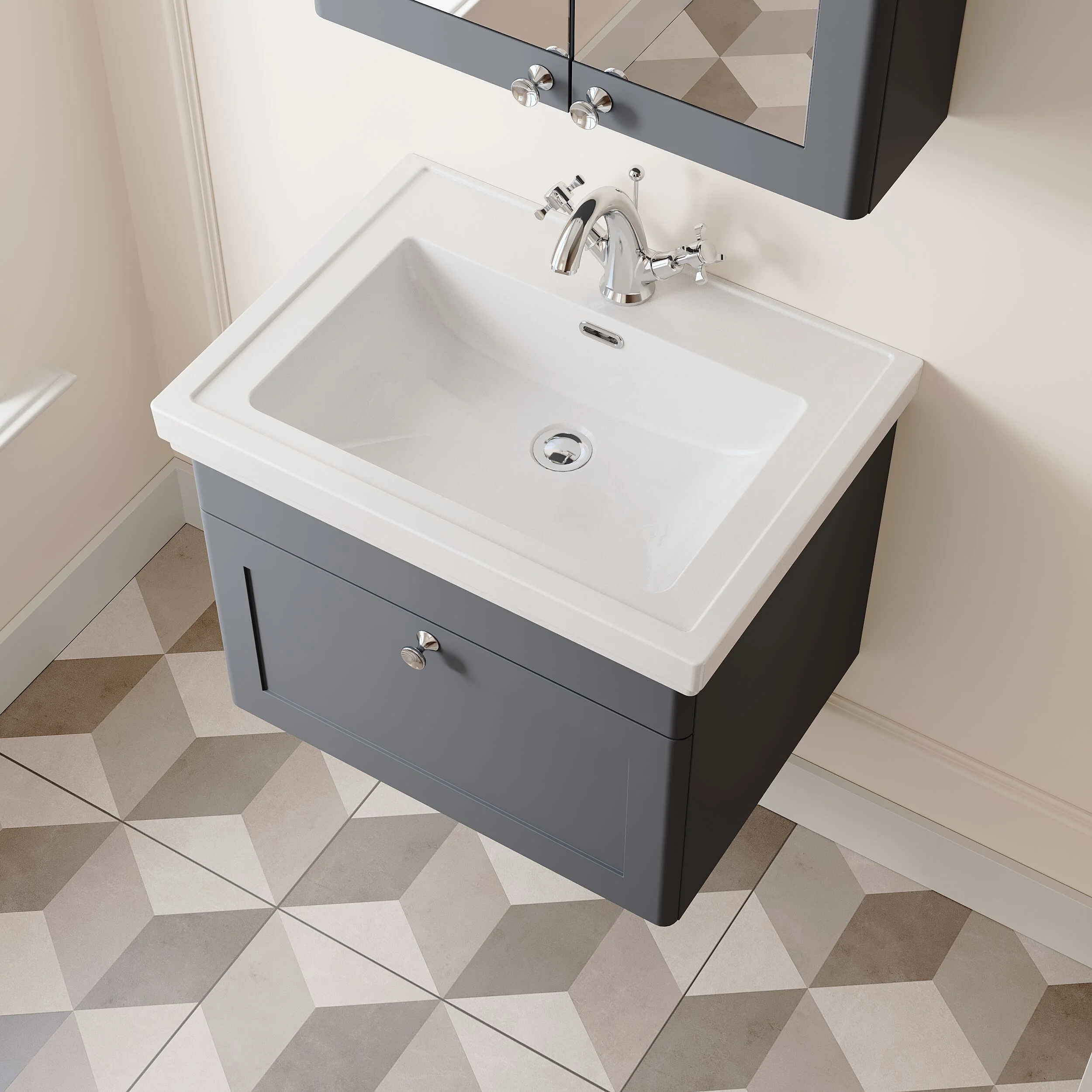 Swynnerton Traditional Wall Hung 1 Drawer Vanity Basin Unit with Fireclay Basin - Choice of Colour and Size - Image 16