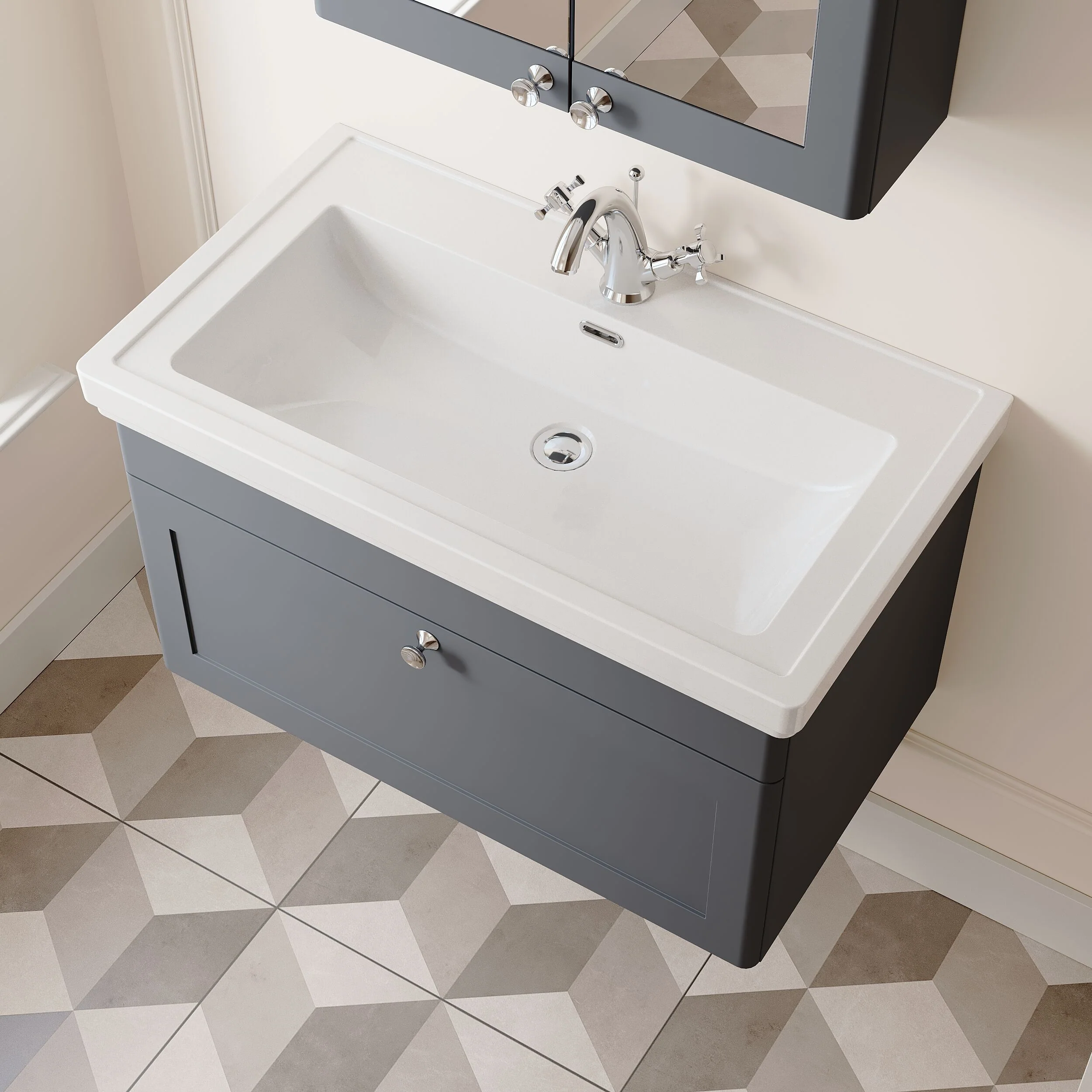 Swynnerton Traditional Wall Hung 1 Drawer Vanity Basin Unit with Fireclay Basin - Choice of Colour and Size - Image 17