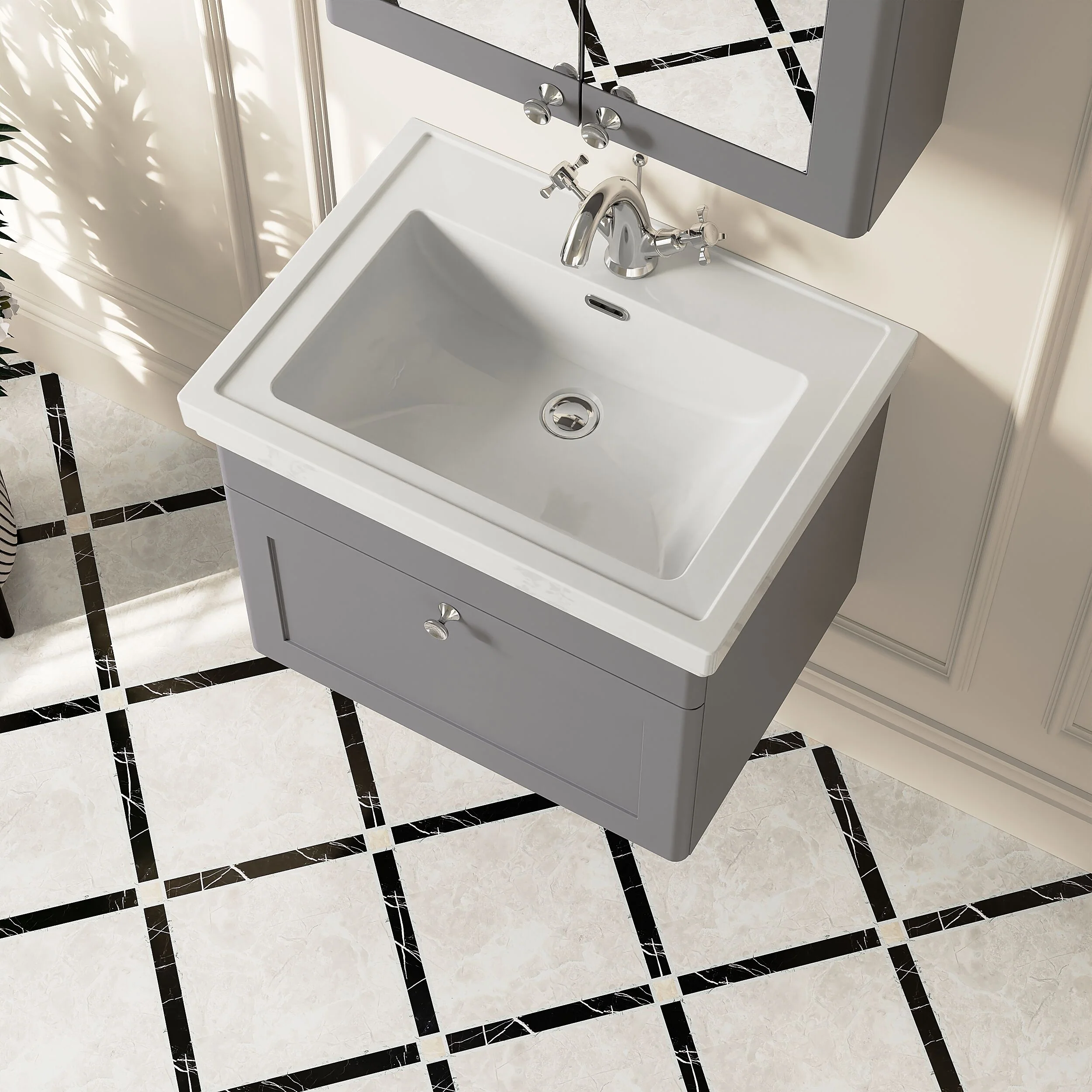 Swynnerton Traditional Wall Hung 1 Drawer Vanity Basin Unit with Fireclay Basin - Choice of Colour and Size - Image 22