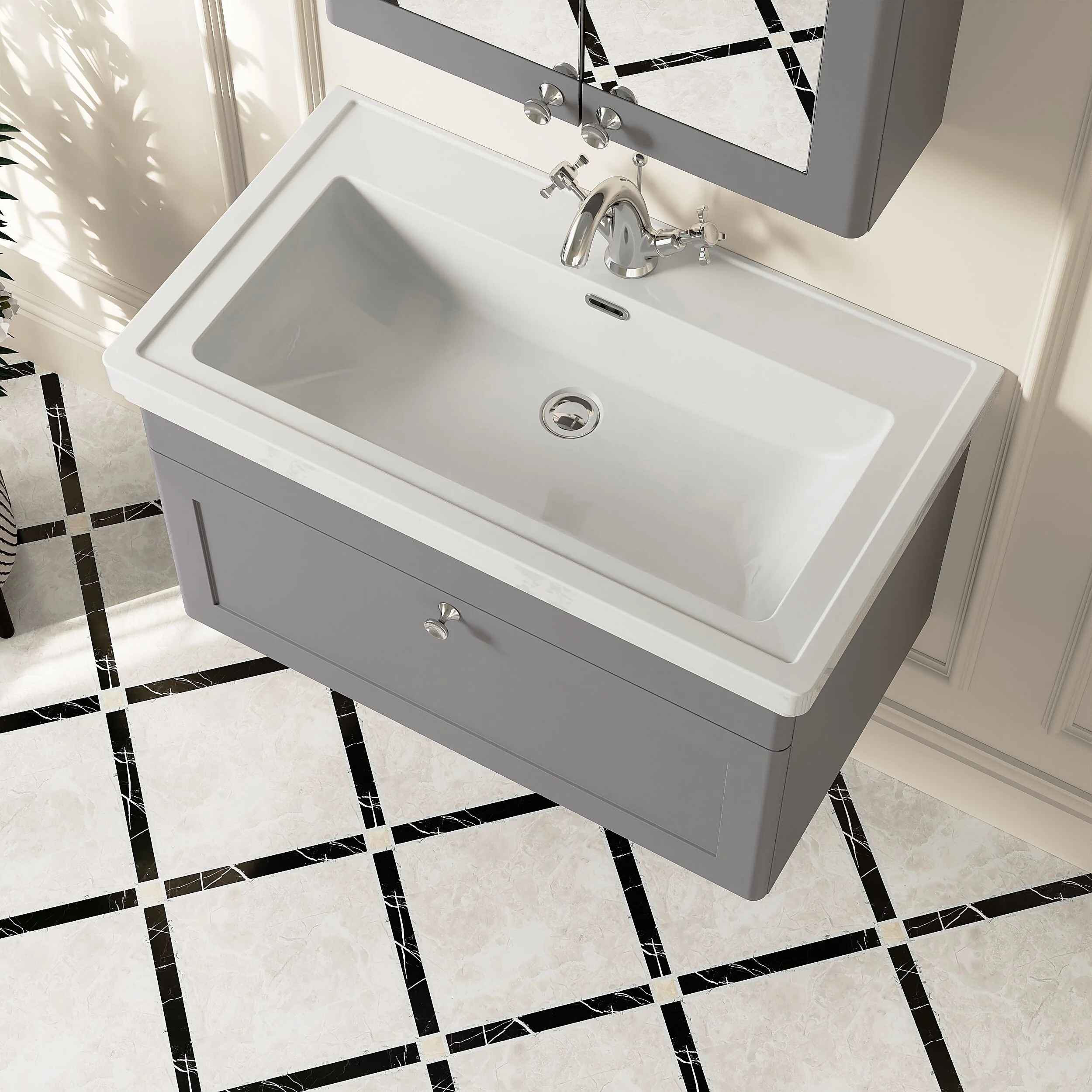 Swynnerton Traditional Wall Hung 1 Drawer Vanity Basin Unit with Fireclay Basin - Choice of Colour and Size - Image 23