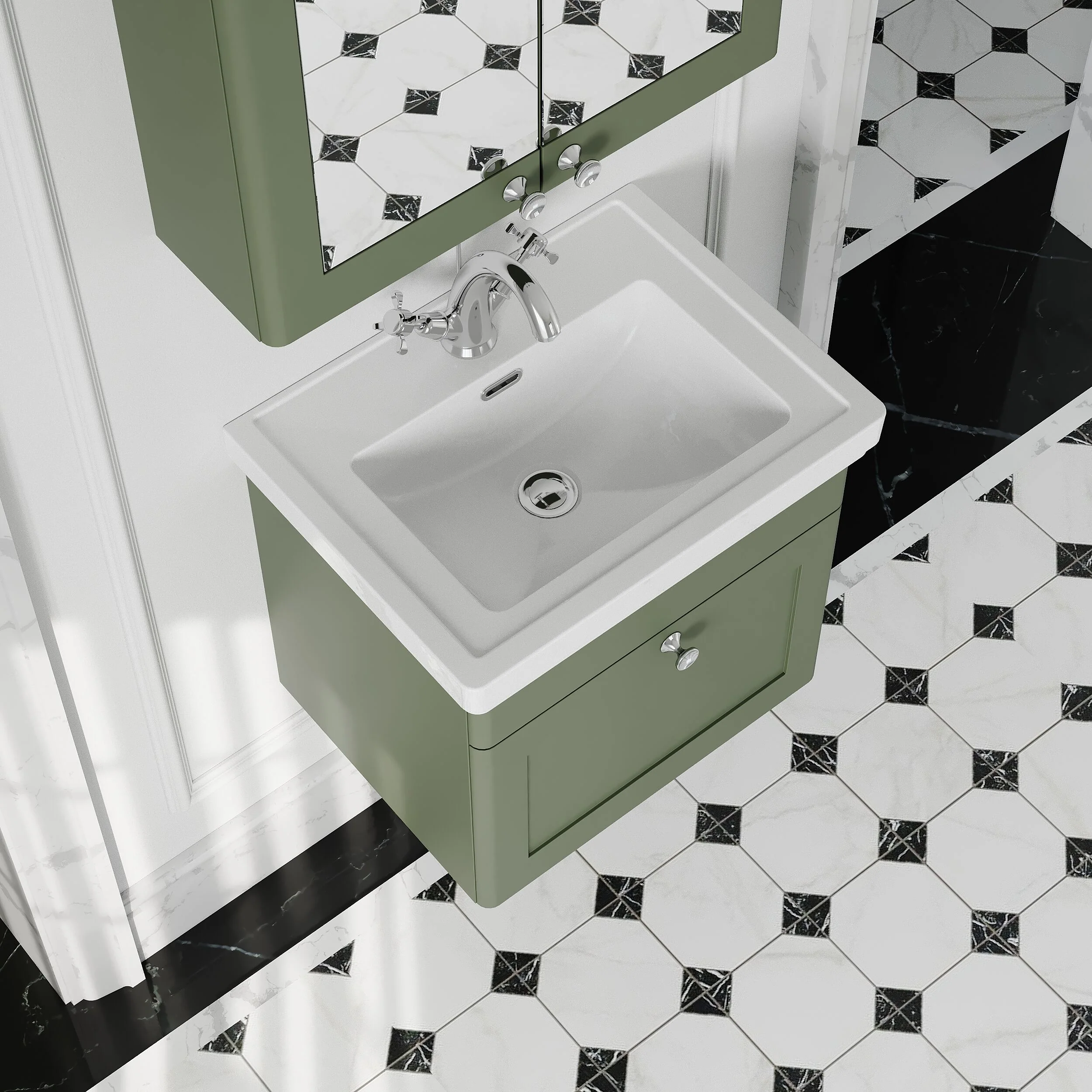 Swynnerton Traditional Wall Hung 1 Drawer Vanity Basin Unit with Fireclay Basin - Choice of Colour and Size - Image 24