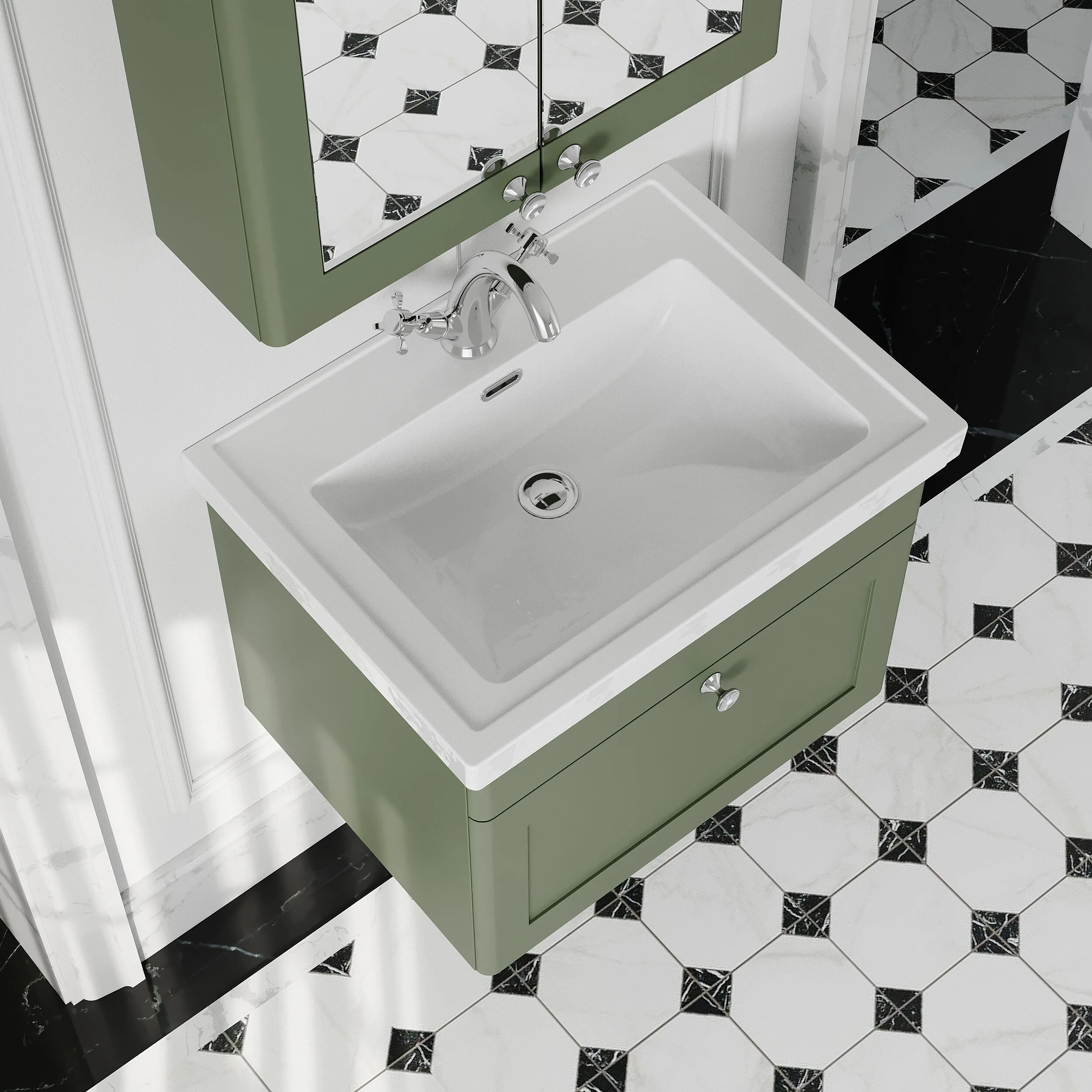 Swynnerton Traditional Wall Hung 1 Drawer Vanity Basin Unit with Fireclay Basin - Choice of Colour and Size - Image 25