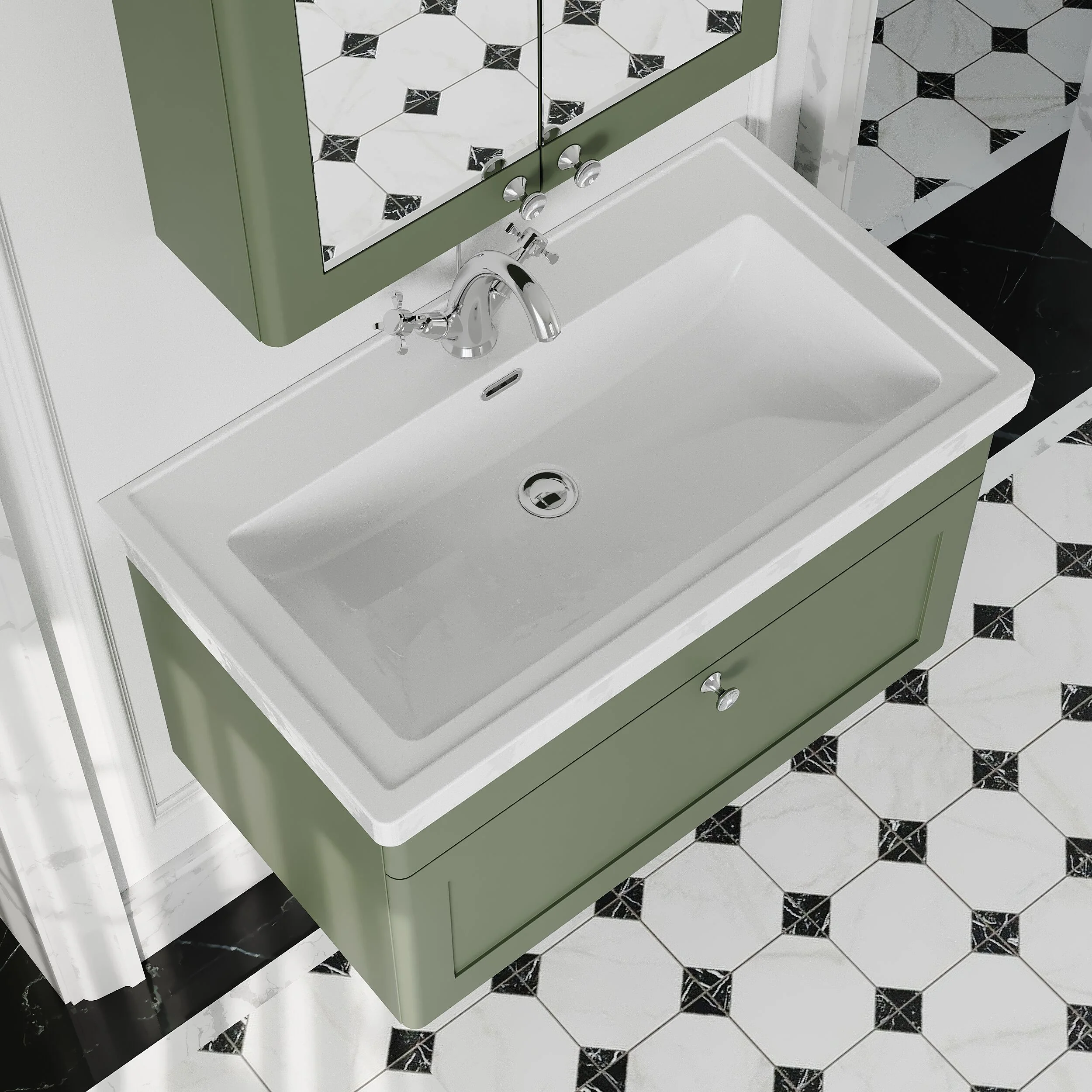 Swynnerton Traditional Wall Hung 1 Drawer Vanity Basin Unit with Fireclay Basin - Choice of Colour and Size - Image 26