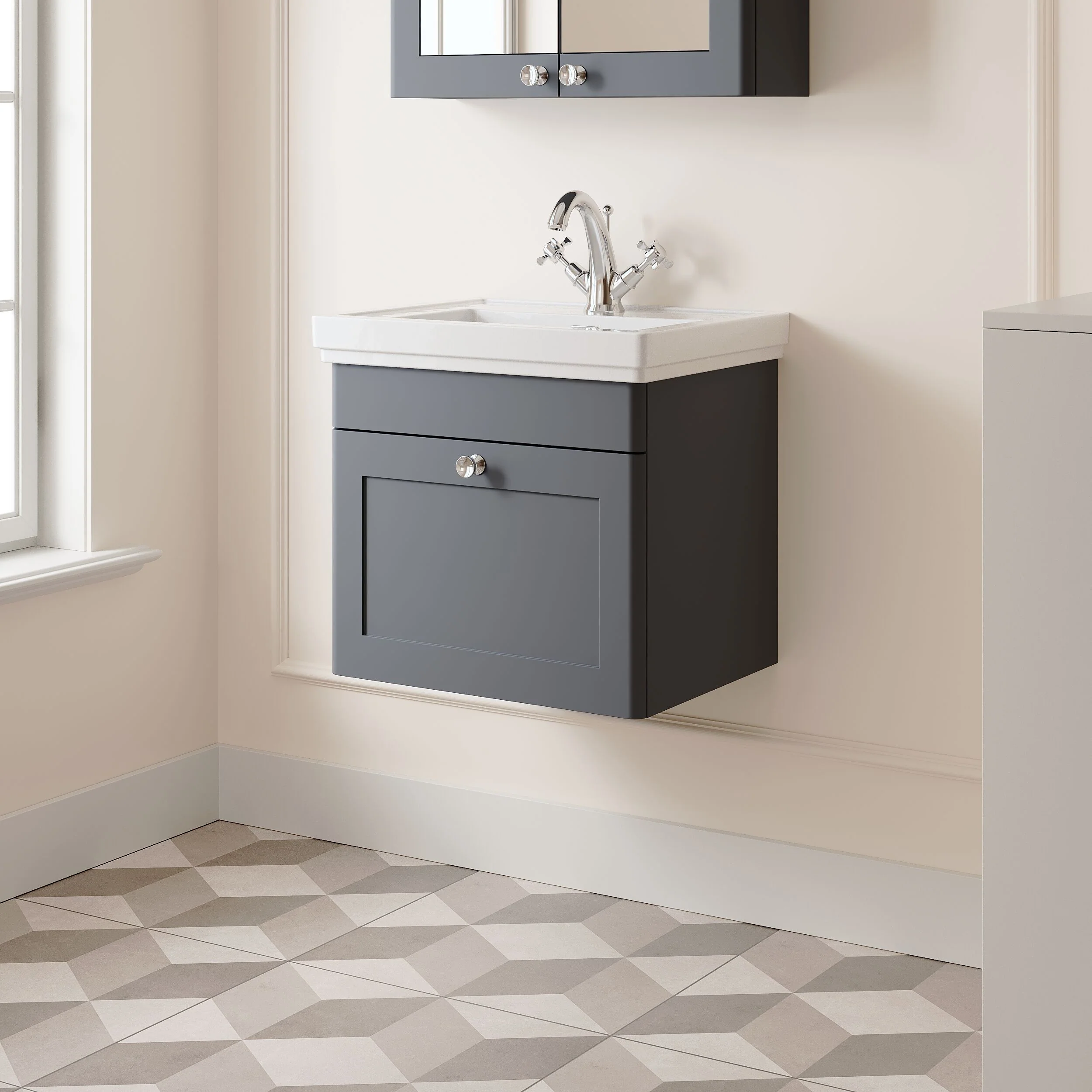 Swynnerton Traditional Wall Hung 1 Drawer Vanity Basin Unit with Fireclay Basin - Choice of Colour and Size - Image 27