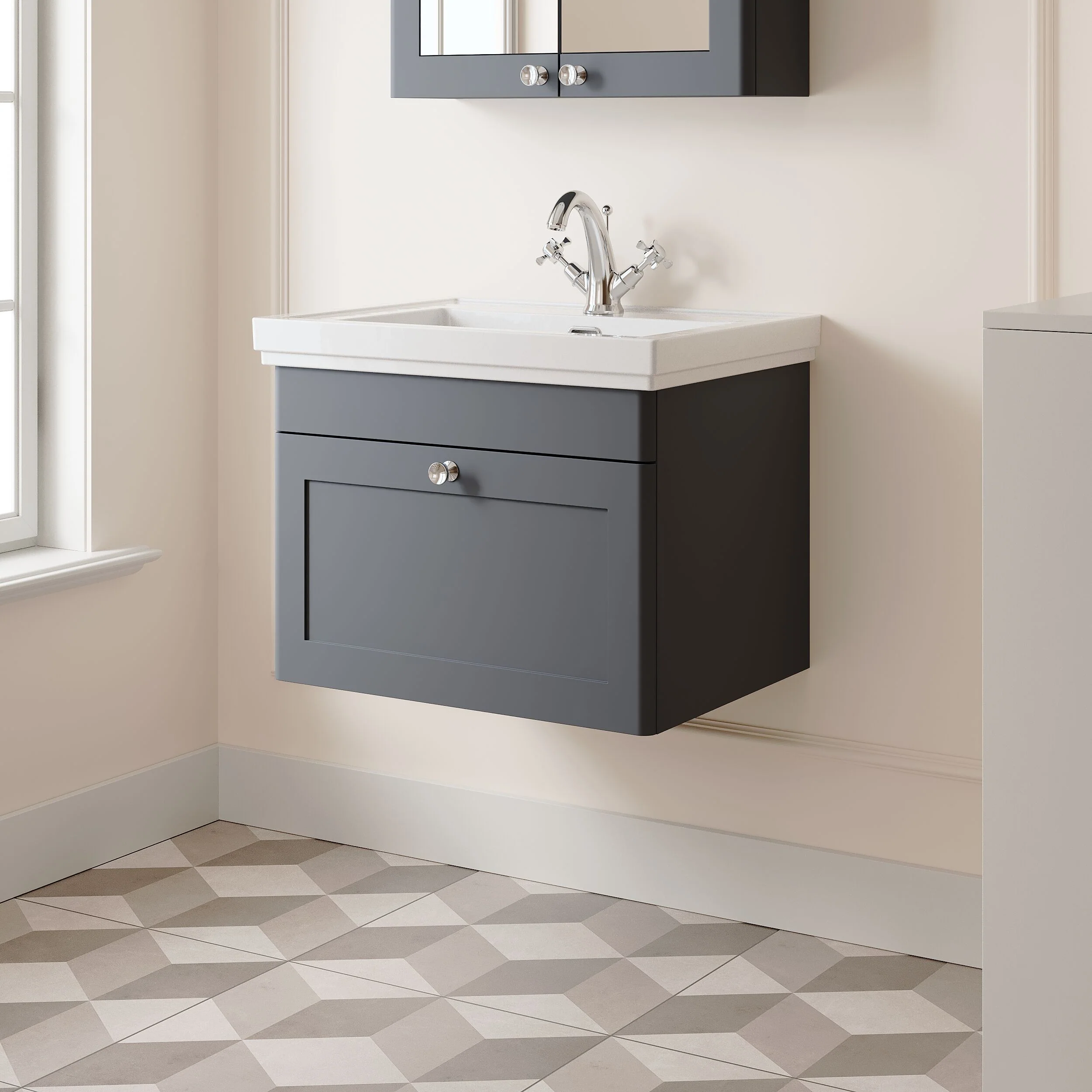 Swynnerton Traditional Wall Hung 1 Drawer Vanity Basin Unit with Fireclay Basin - Choice of Colour and Size - Image 28