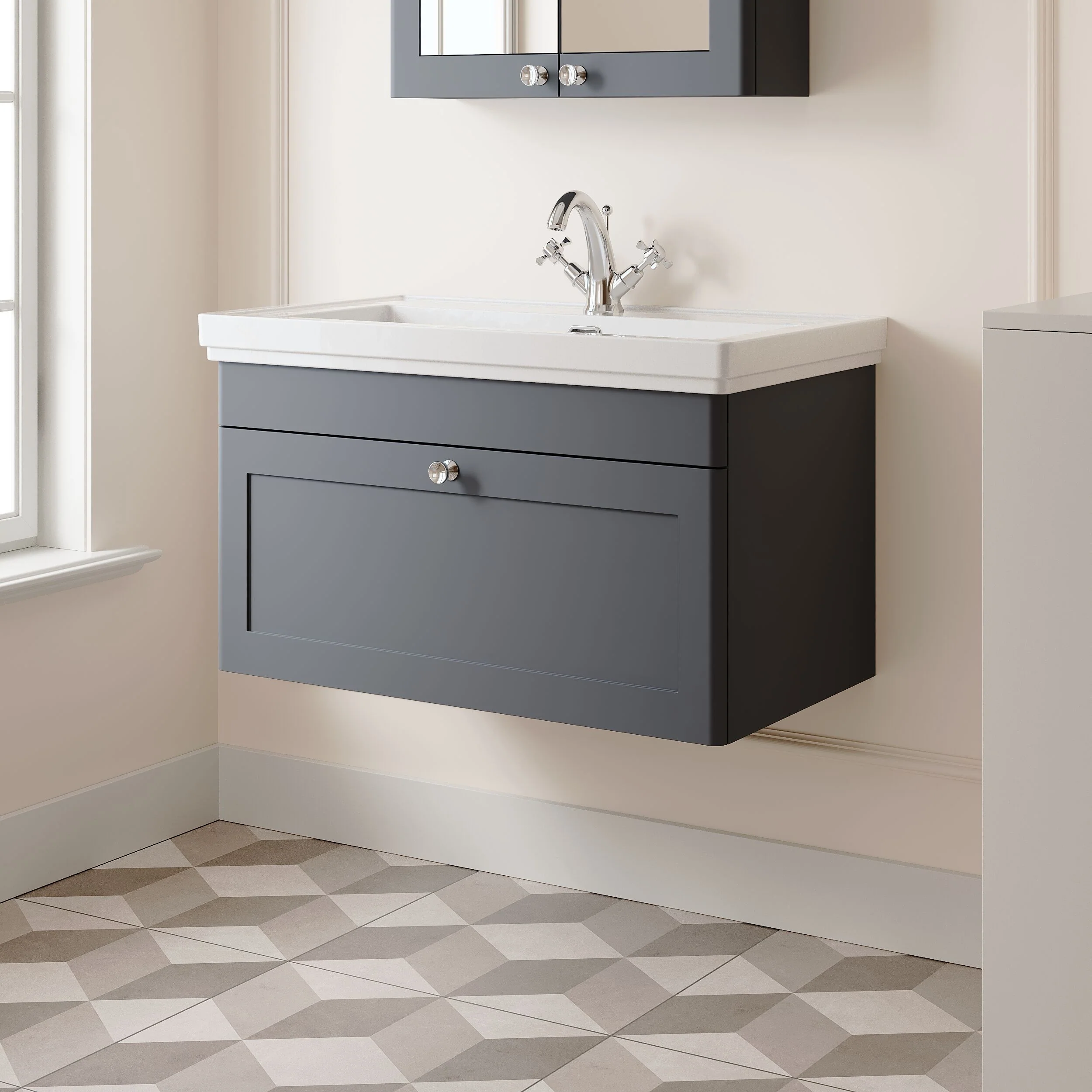 Swynnerton Traditional Wall Hung 1 Drawer Vanity Basin Unit with Fireclay Basin - Choice of Colour and Size - Image 29