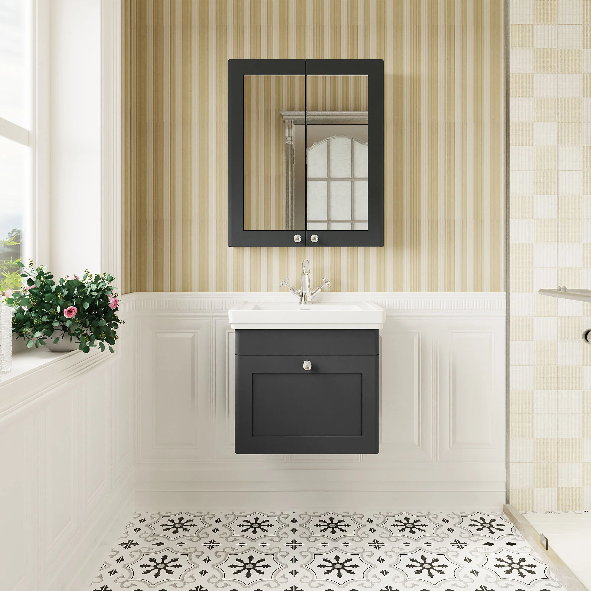 Swynnerton Traditional Wall Hung 1 Drawer Vanity Basin Unit with Fireclay Basin - Choice of Colour and Size - Image 3