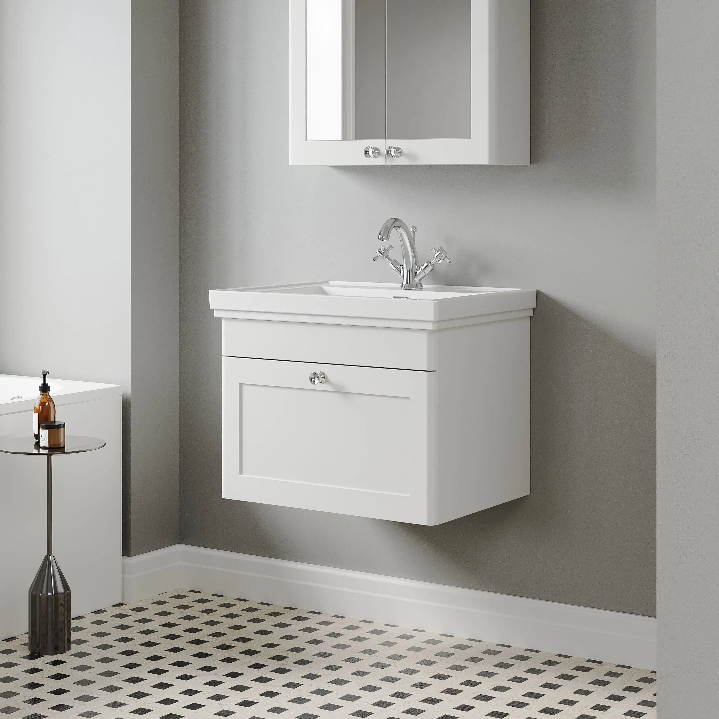 Swynnerton Traditional Wall Hung 1 Drawer Vanity Basin Unit with Fireclay Basin - Choice of Colour and Size - Image 31