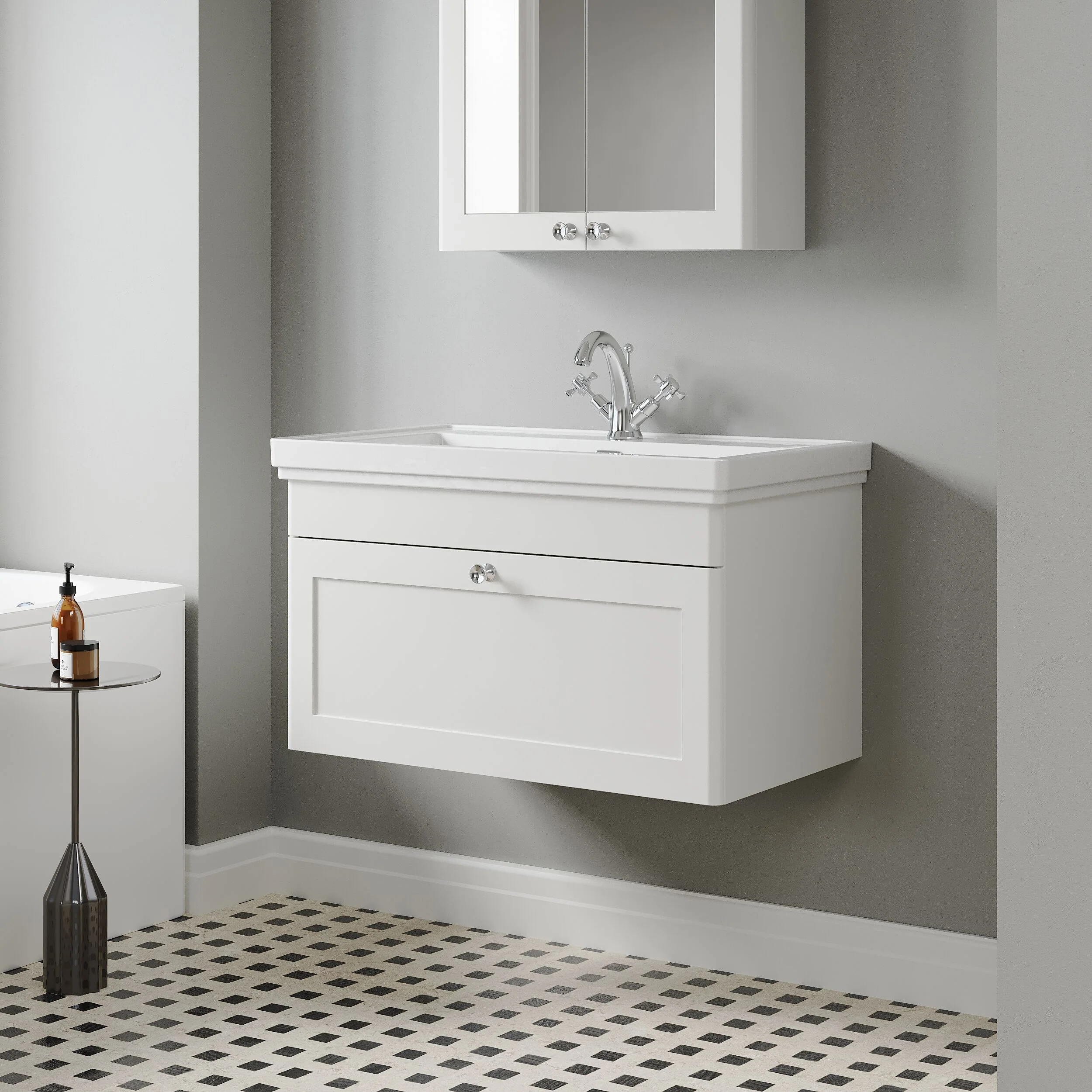 Swynnerton Traditional Wall Hung 1 Drawer Vanity Basin Unit with Fireclay Basin - Choice of Colour and Size - Image 32