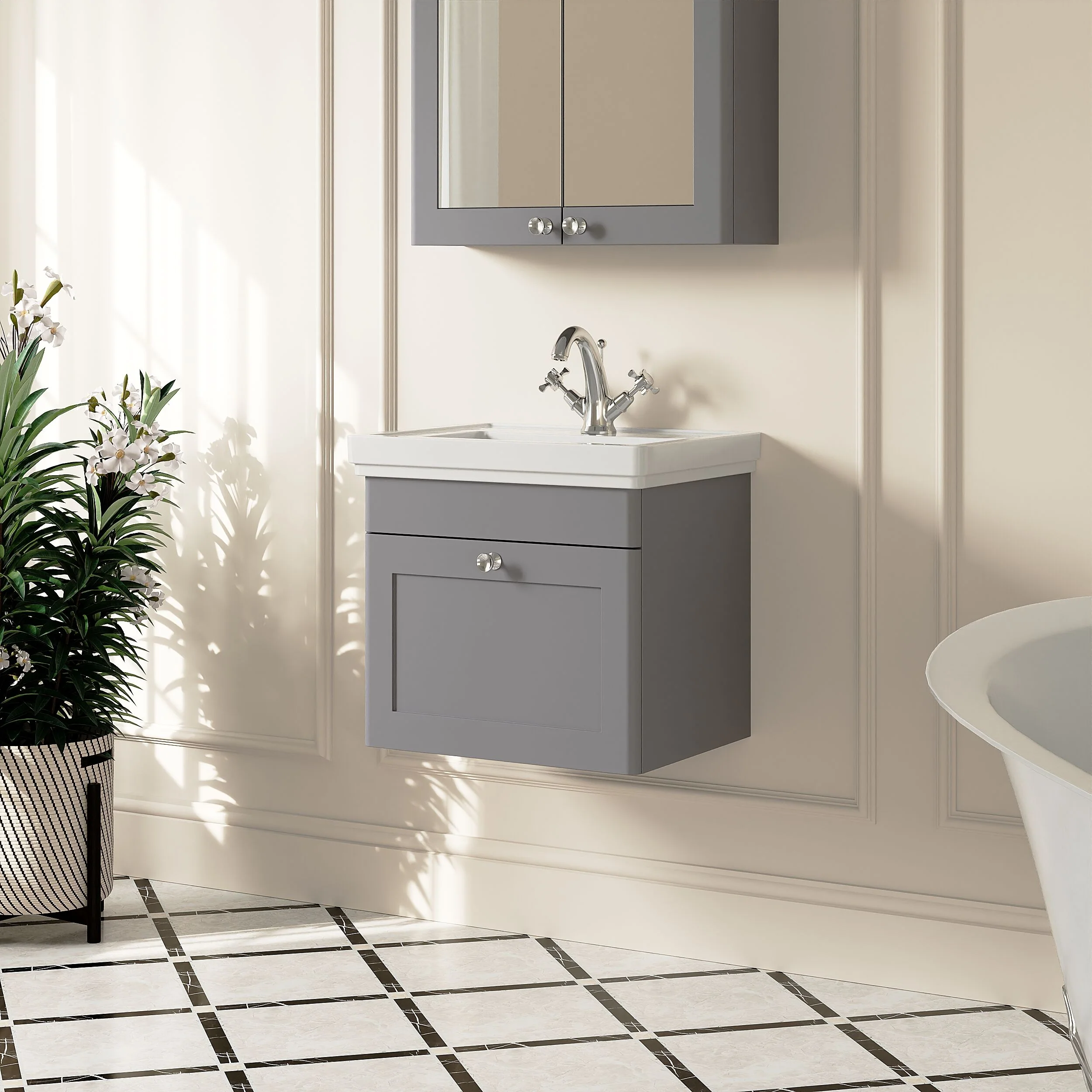 Swynnerton Traditional Wall Hung 1 Drawer Vanity Basin Unit with Fireclay Basin - Choice of Colour and Size - Image 33