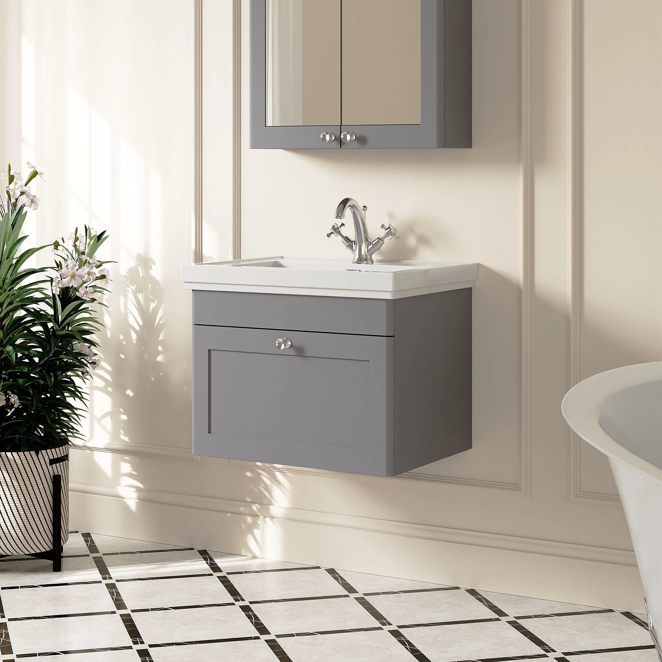 Swynnerton Traditional Wall Hung 1 Drawer Vanity Basin Unit with Fireclay Basin - Choice of Colour and Size - Image 34