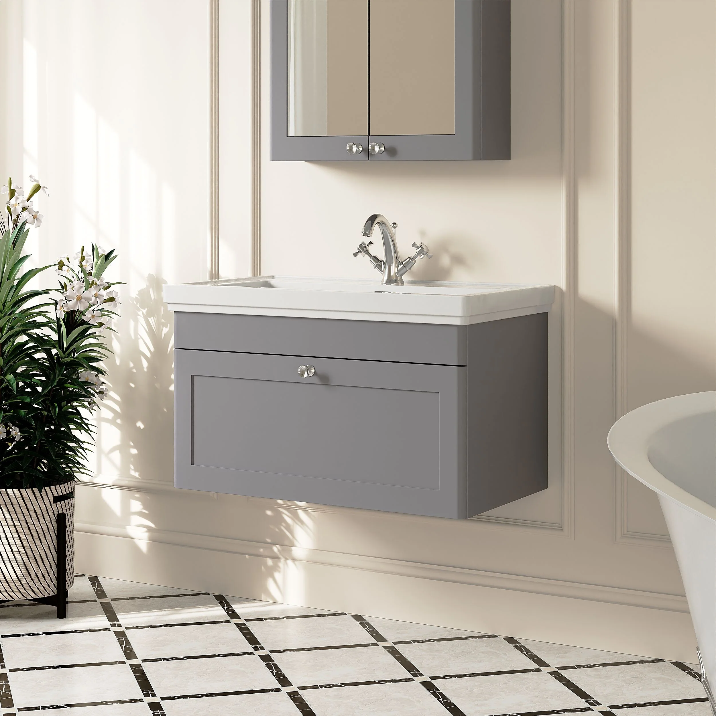 Swynnerton Traditional Wall Hung 1 Drawer Vanity Basin Unit with Fireclay Basin - Choice of Colour and Size - Image 35