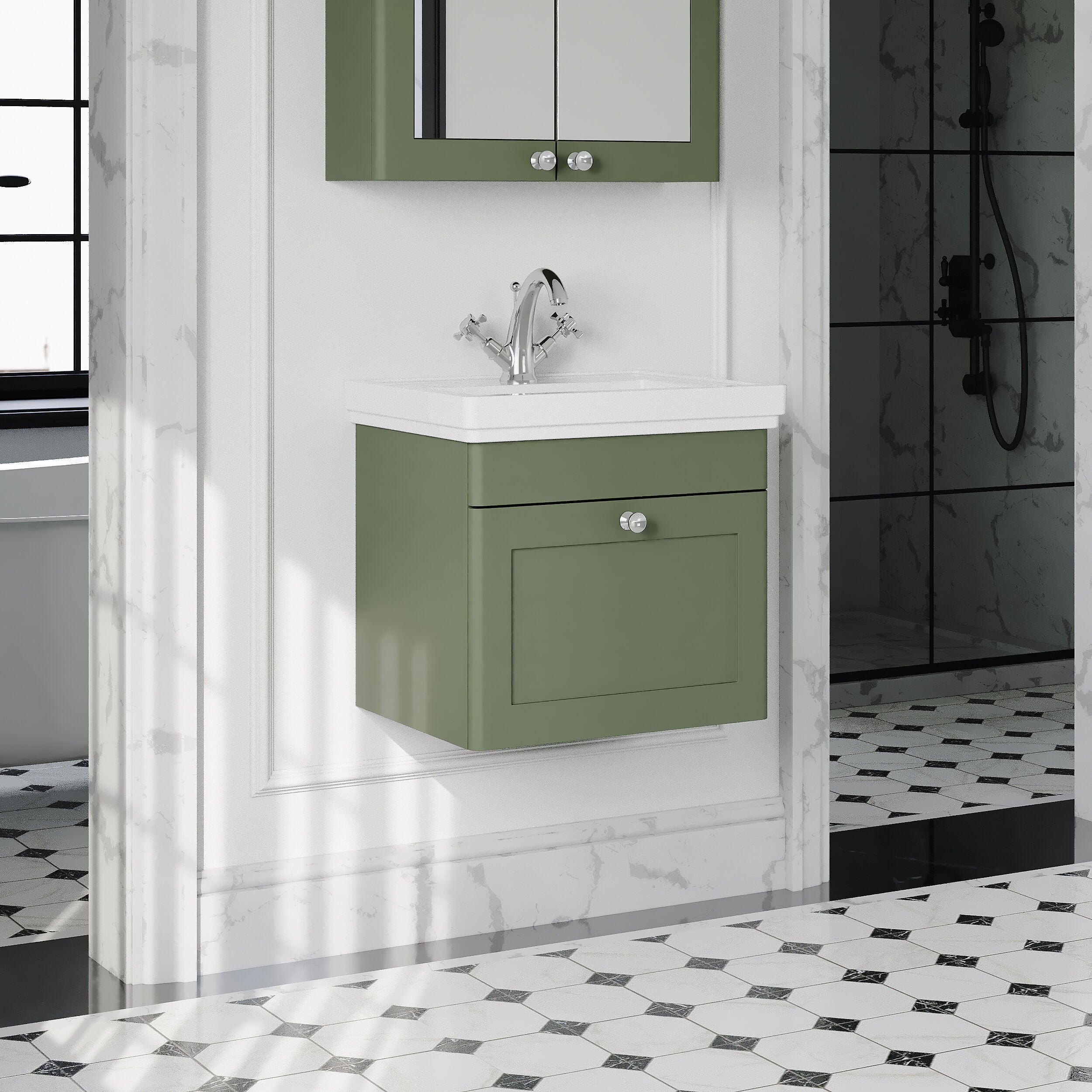 Swynnerton Traditional Wall Hung 1 Drawer Vanity Basin Unit with Fireclay Basin - Choice of Colour and Size - Image 36