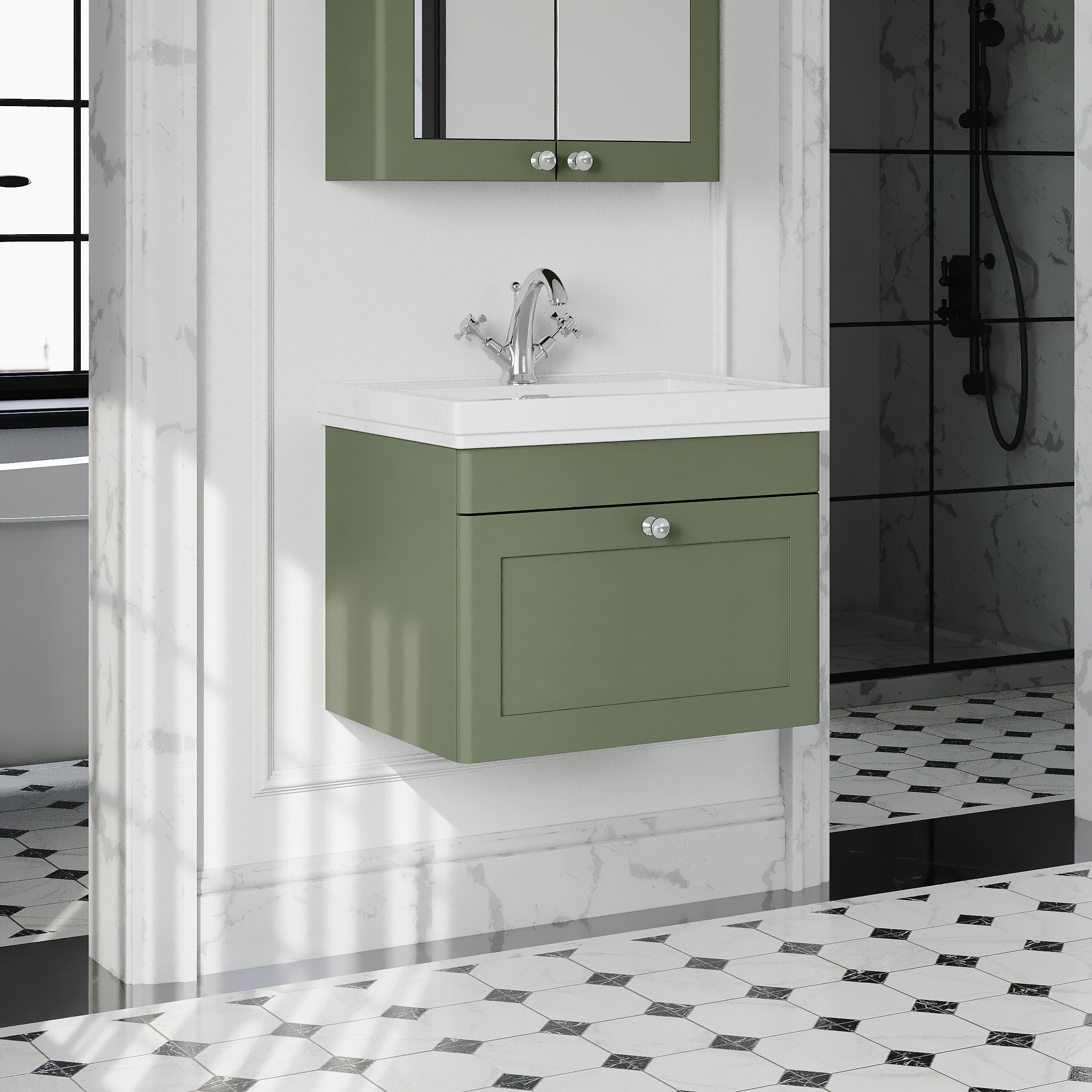 Swynnerton Traditional Wall Hung 1 Drawer Vanity Basin Unit with Fireclay Basin - Choice of Colour and Size - Image 37