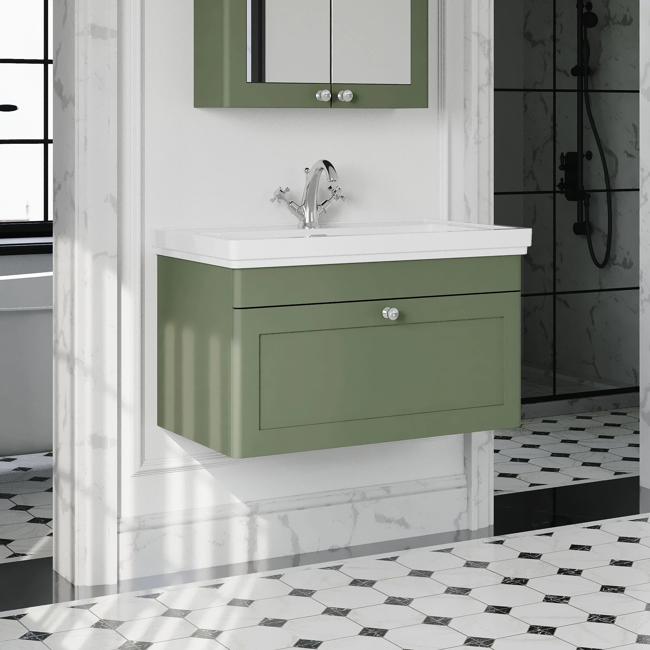 Swynnerton Traditional Wall Hung 1 Drawer Vanity Basin Unit with Fireclay Basin - Choice of Colour and Size - Image 38