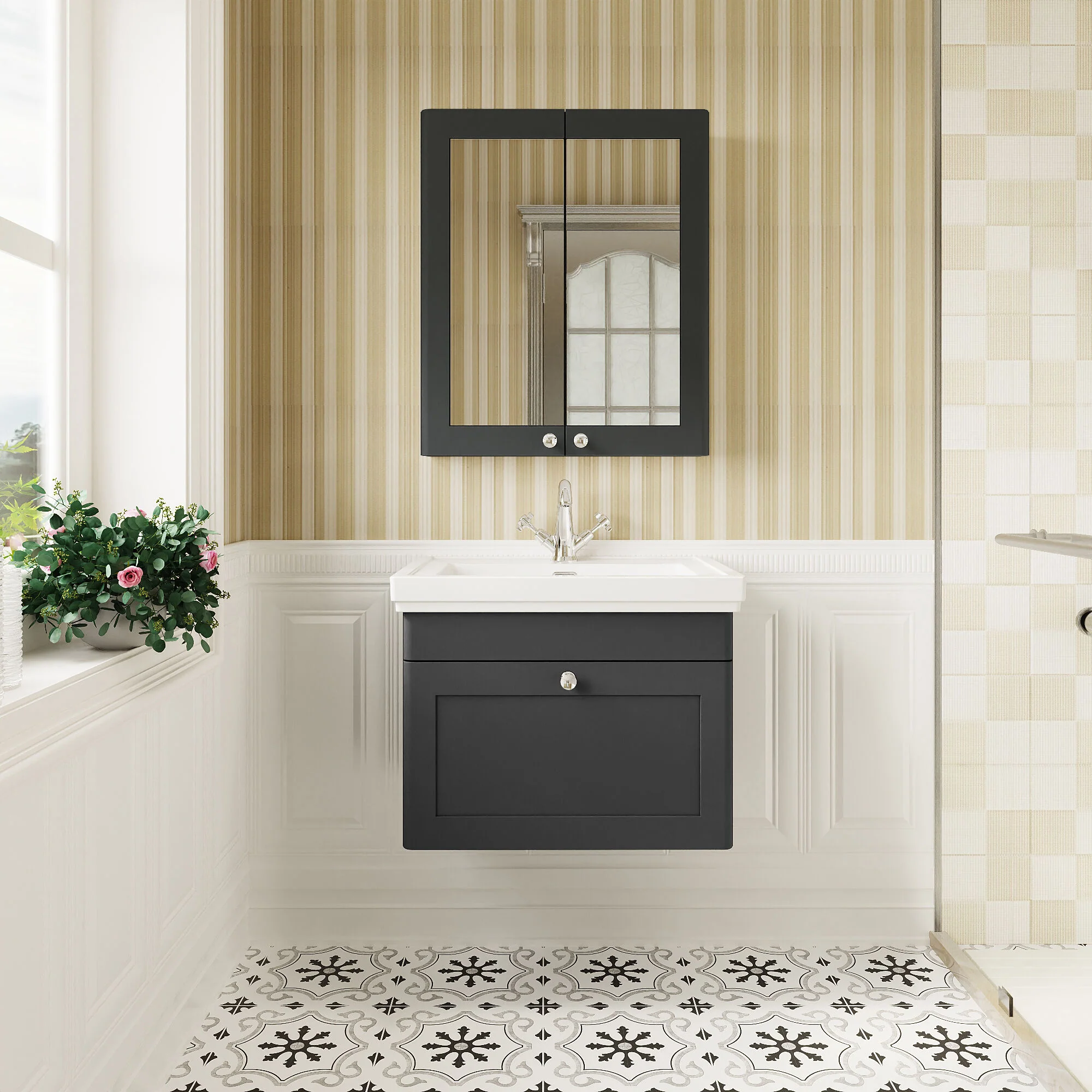 Swynnerton Traditional Wall Hung 1 Drawer Vanity Basin Unit with Fireclay Basin - Choice of Colour and Size - Image 4