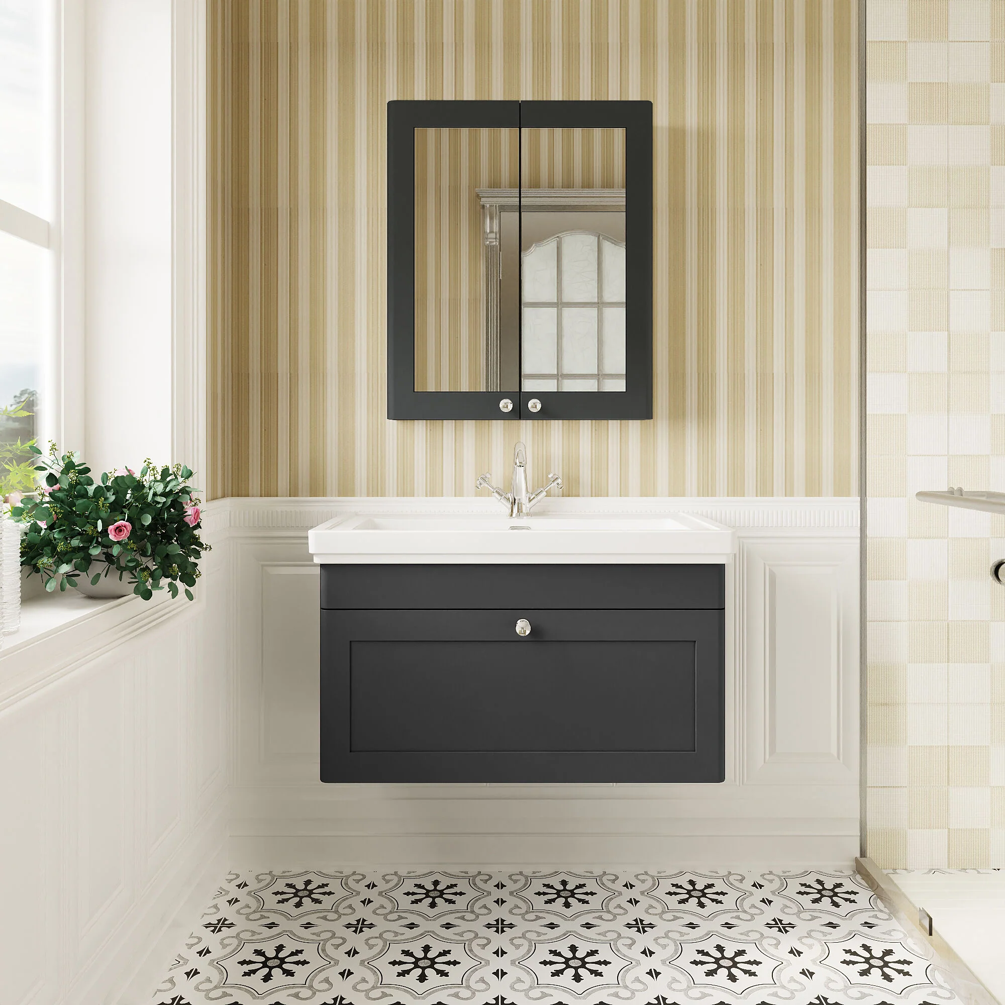 Swynnerton Traditional Wall Hung 1 Drawer Vanity Basin Unit with Fireclay Basin - Choice of Colour and Size - Image 5