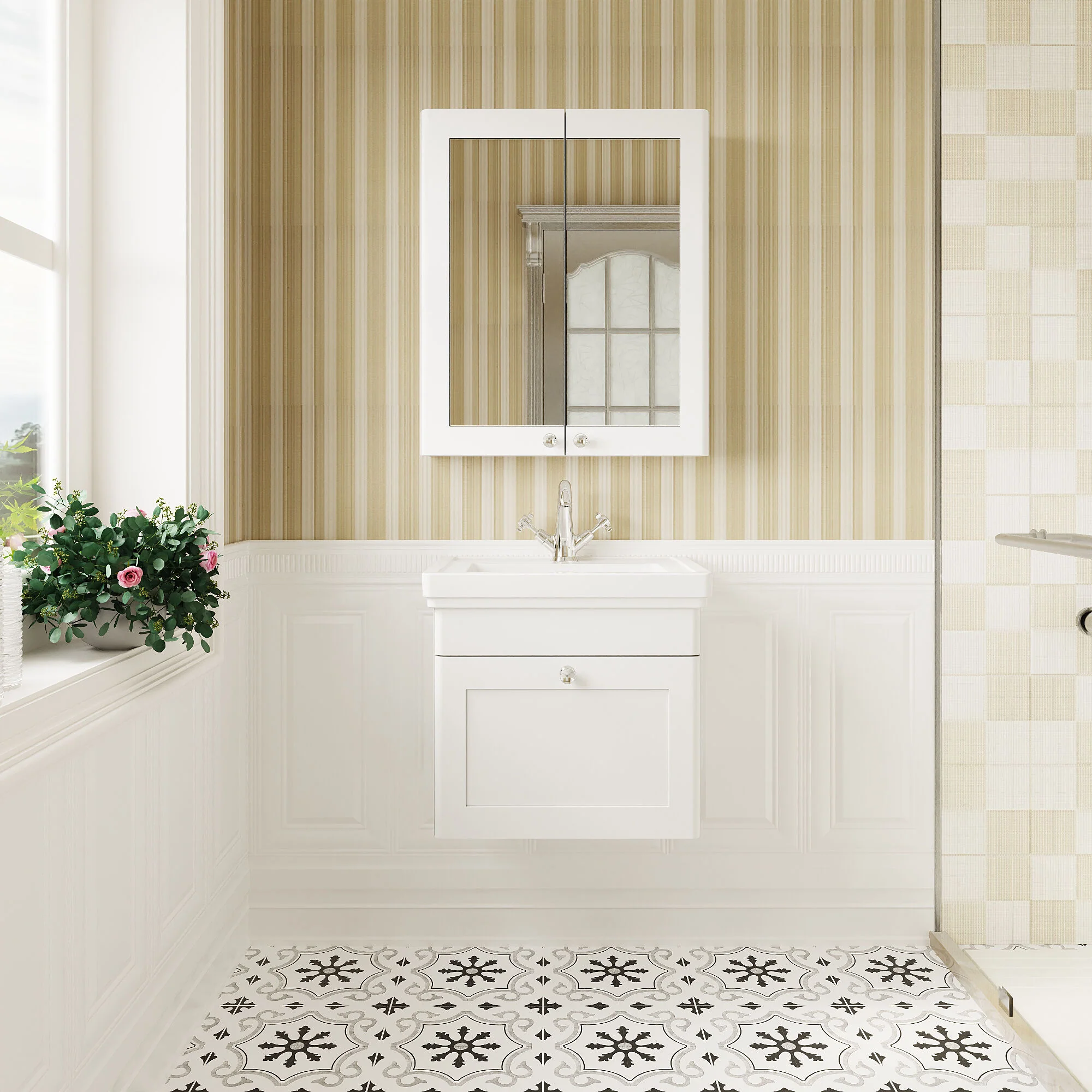 Swynnerton Traditional Wall Hung 1 Drawer Vanity Basin Unit with Fireclay Basin - Choice of Colour and Size - Image 6