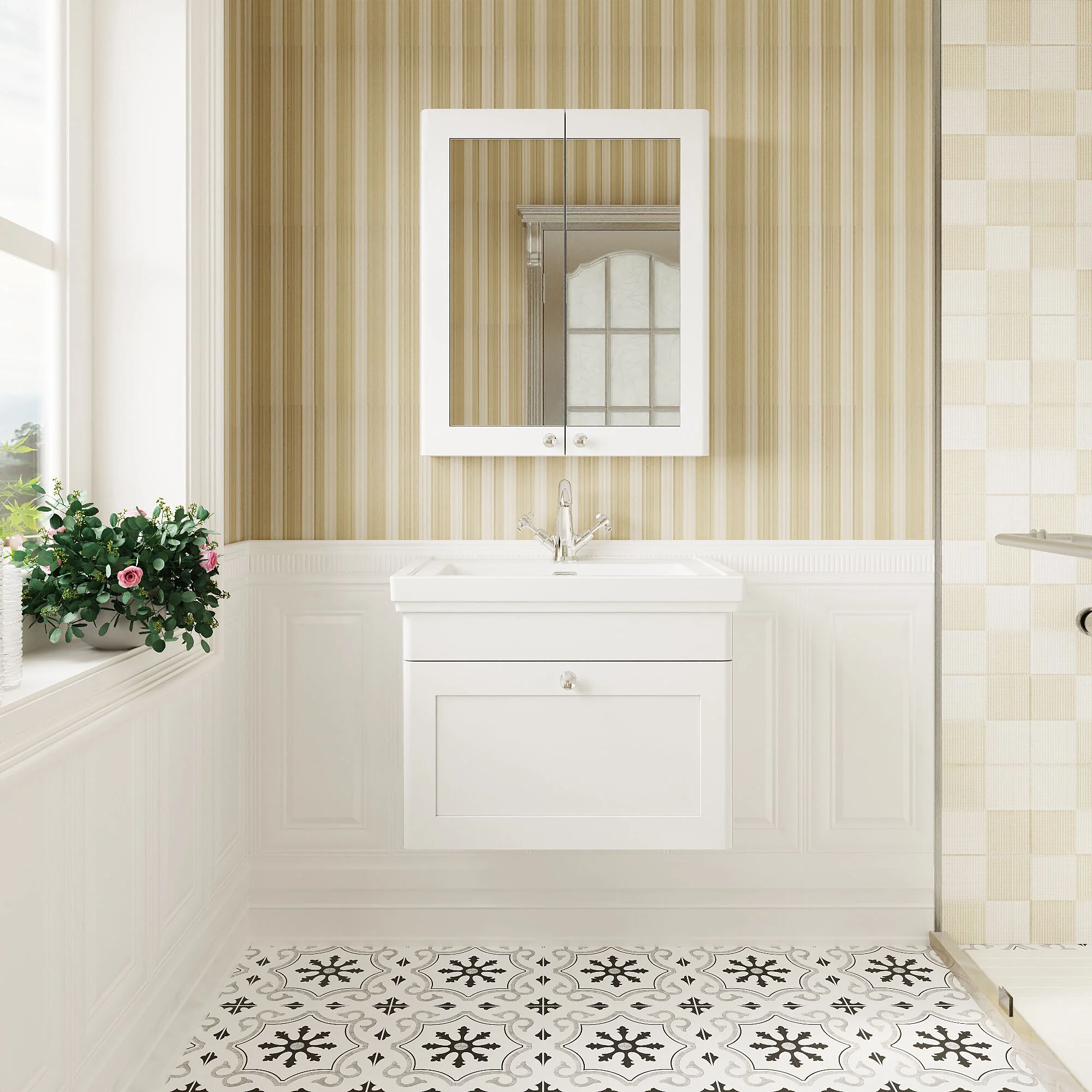 Swynnerton Traditional Wall Hung 1 Drawer Vanity Basin Unit with Fireclay Basin - Choice of Colour and Size - Image 7