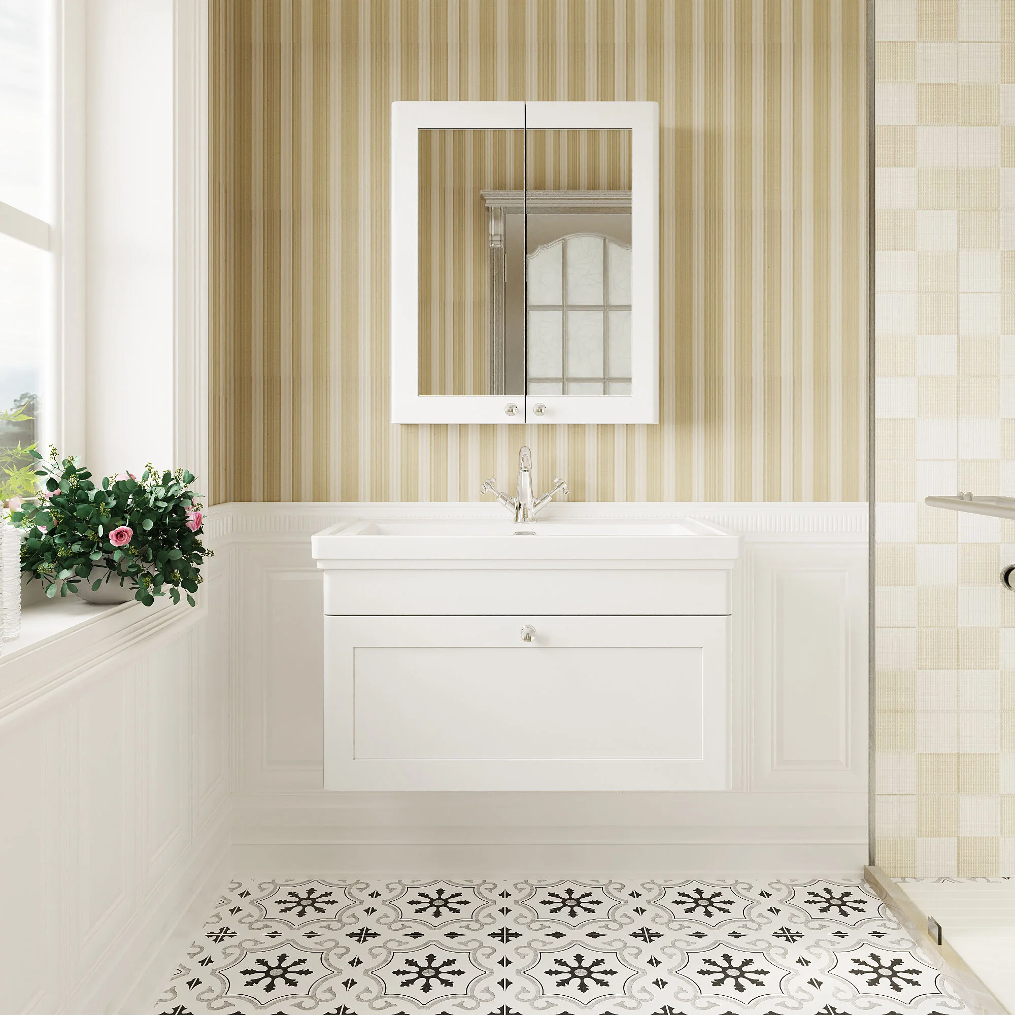Swynnerton Traditional Wall Hung 1 Drawer Vanity Basin Unit with Fireclay Basin - Choice of Colour and Size - Image 8