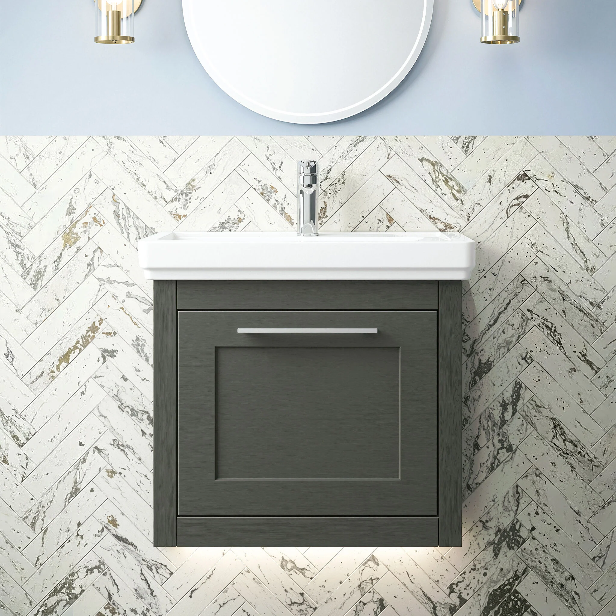 Blithbury Traditional Wall Hung Vanity Basin Unit with Fireclay Basin - Choice of Size, Colour and Basin Type