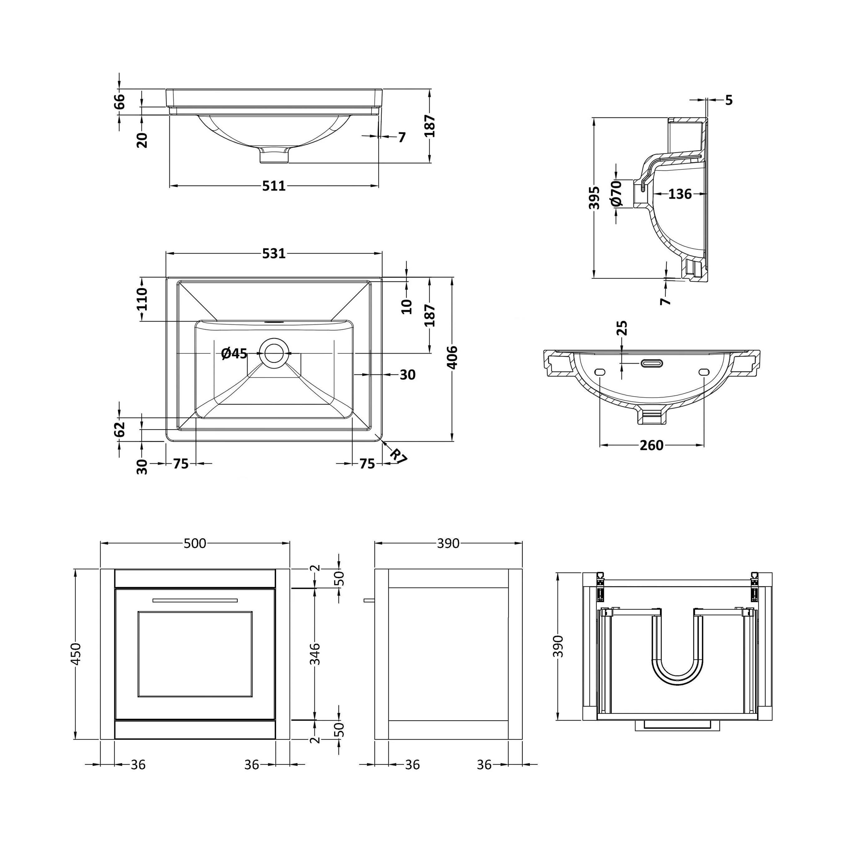 Blithbury Traditional Wall Hung Vanity Basin Unit with Fireclay Basin - Choice of Size, Colour and Basin Type - Image 105