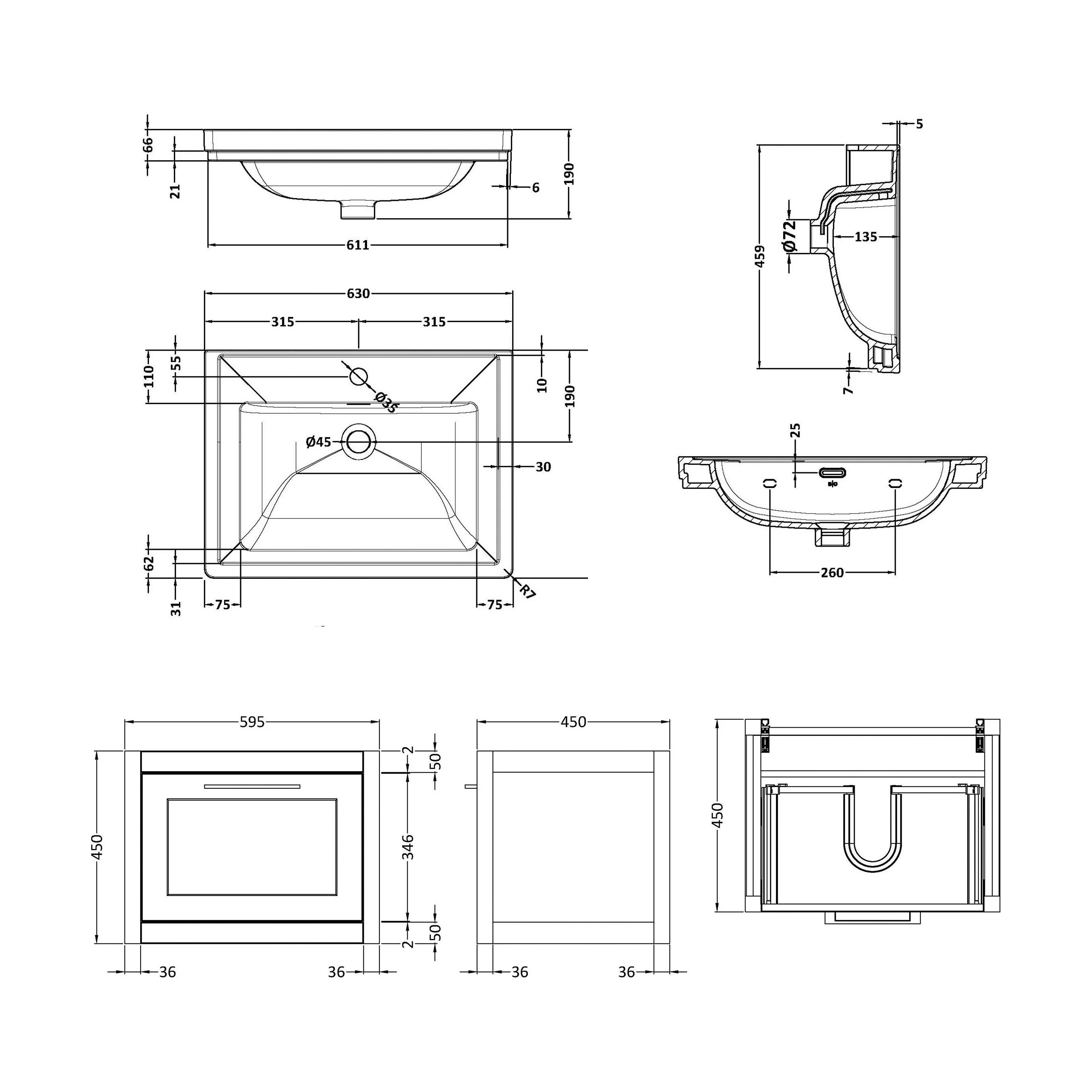 Blithbury Traditional Wall Hung Vanity Basin Unit with Fireclay Basin - Choice of Size, Colour and Basin Type - Image 106