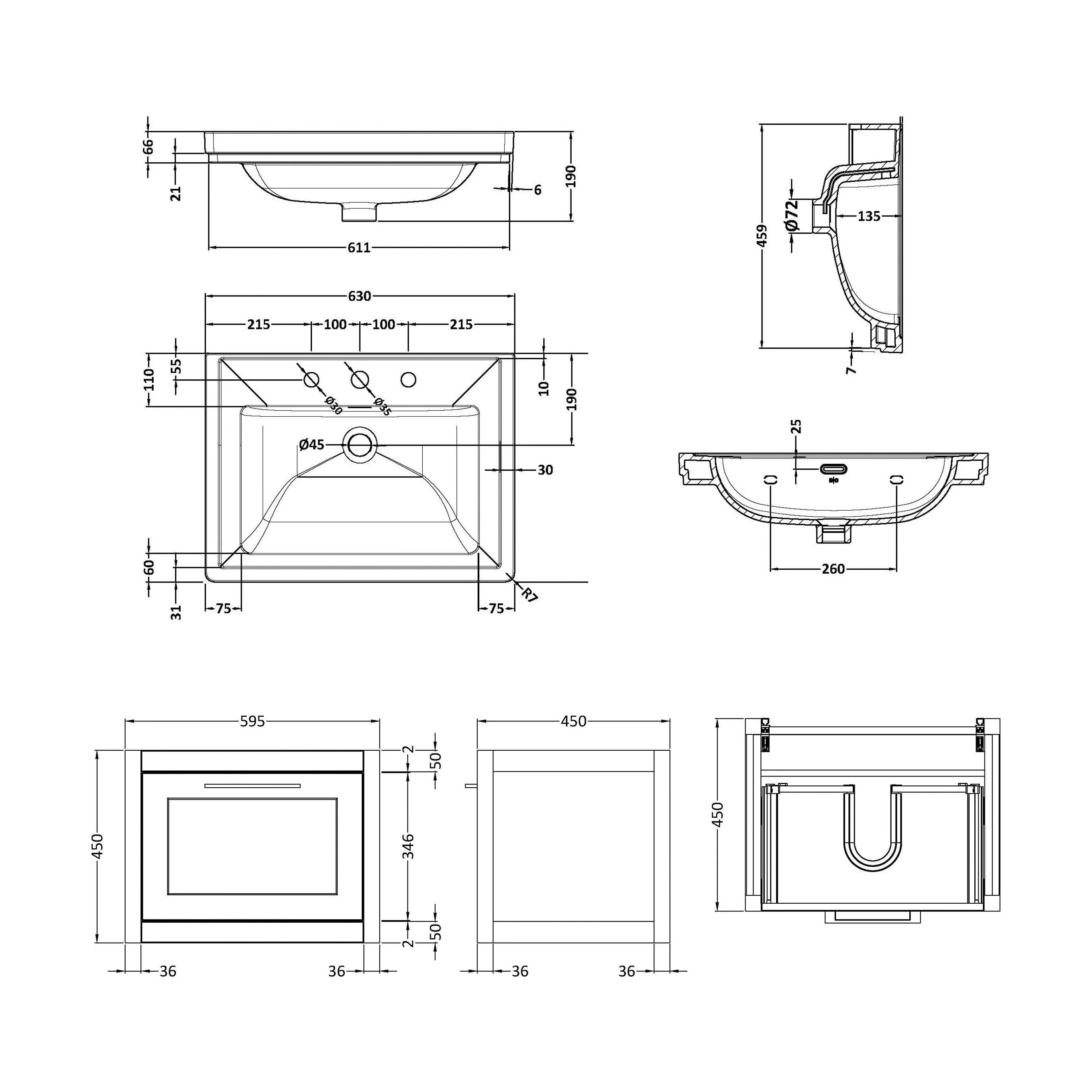 Blithbury Traditional Wall Hung Vanity Basin Unit with Fireclay Basin - Choice of Size, Colour and Basin Type - Image 107