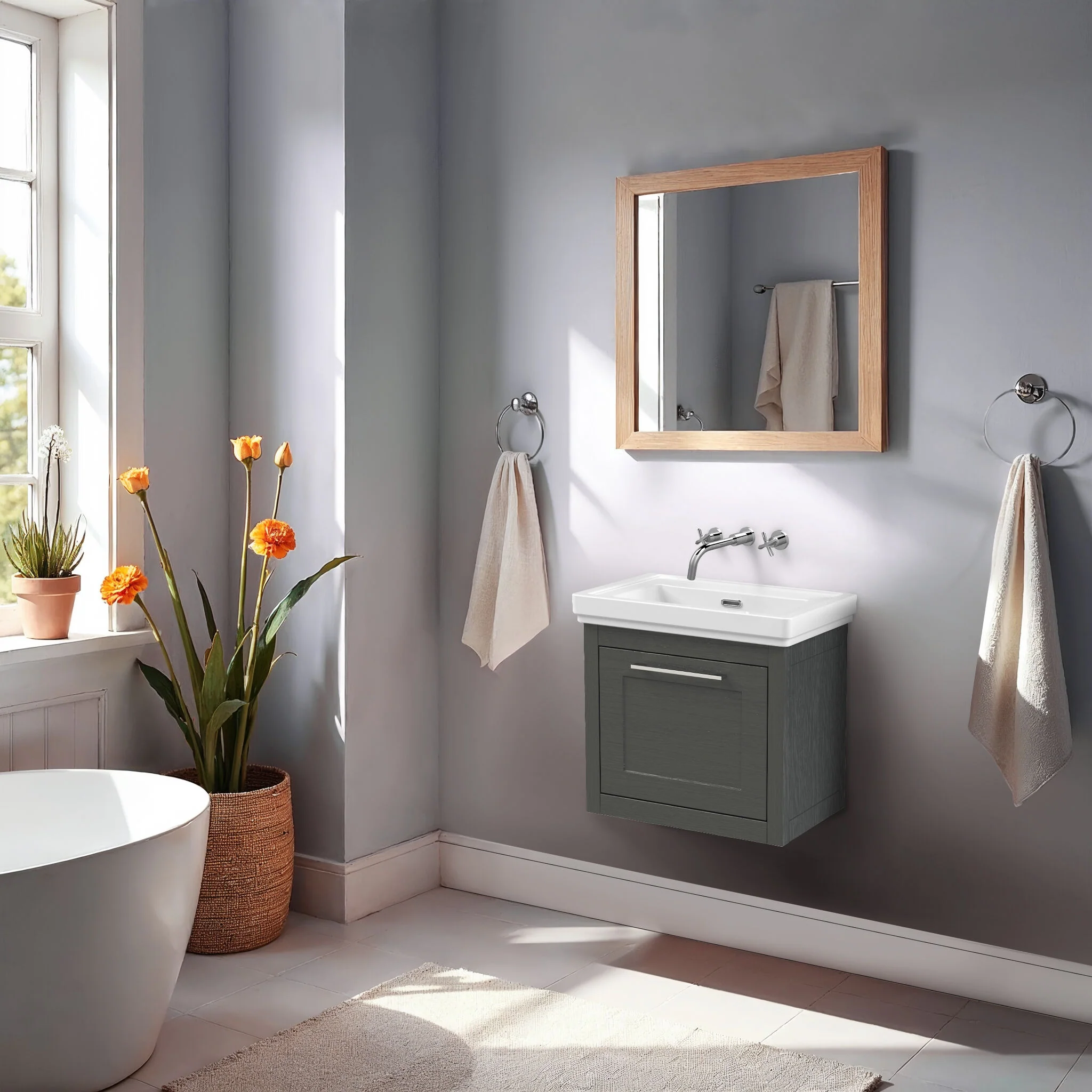 Blithbury Traditional Wall Hung Vanity Basin Unit with Fireclay Basin - Choice of Size, Colour and Basin Type - Image 15