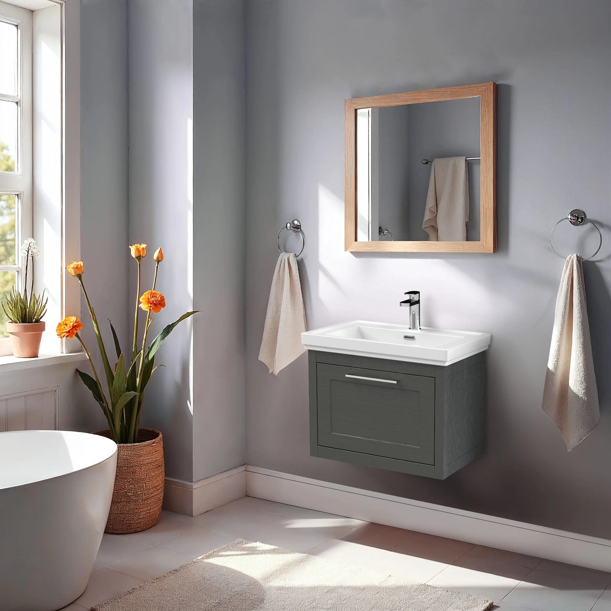 Blithbury Traditional Wall Hung Vanity Basin Unit with Fireclay Basin - Choice of Size, Colour and Basin Type - Image 16