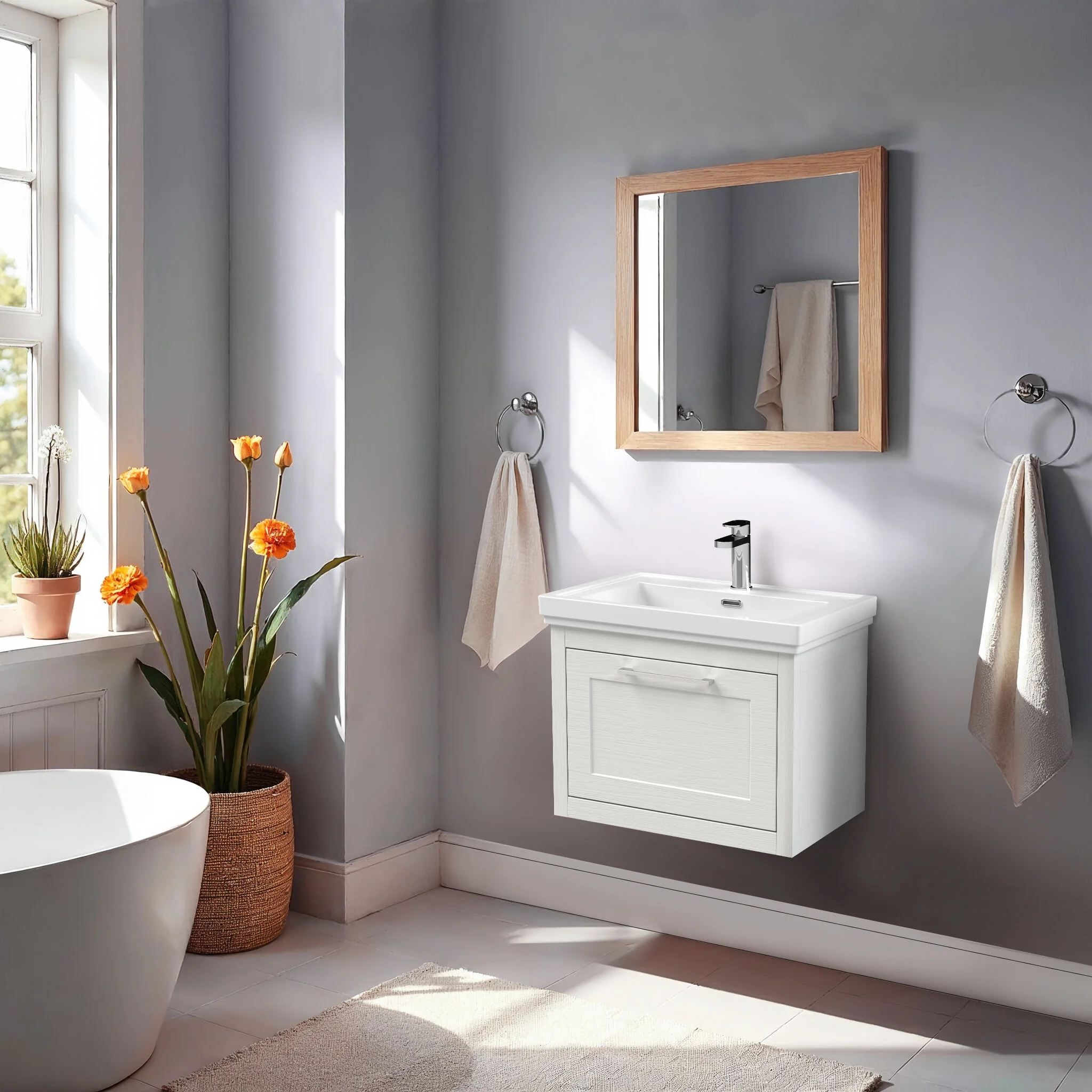 Blithbury Traditional Wall Hung Vanity Basin Unit with Fireclay Basin - Choice of Size, Colour and Basin Type - Image 25