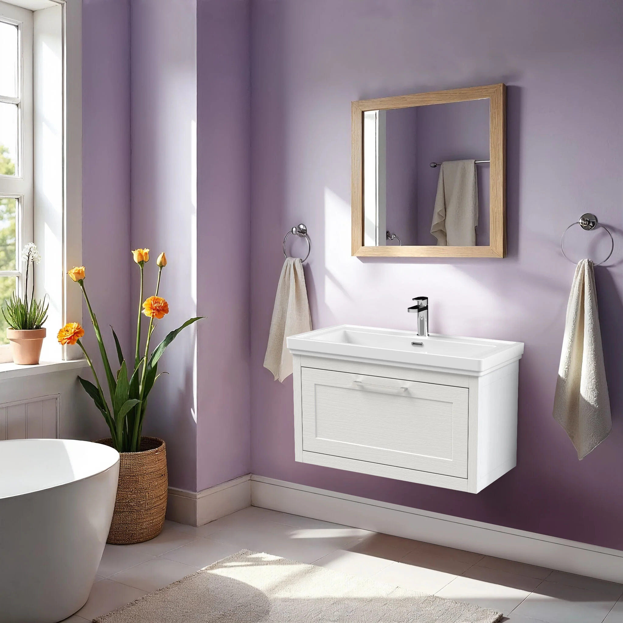 Blithbury Traditional Wall Hung Vanity Basin Unit with Fireclay Basin - Choice of Size, Colour and Basin Type - Image 28