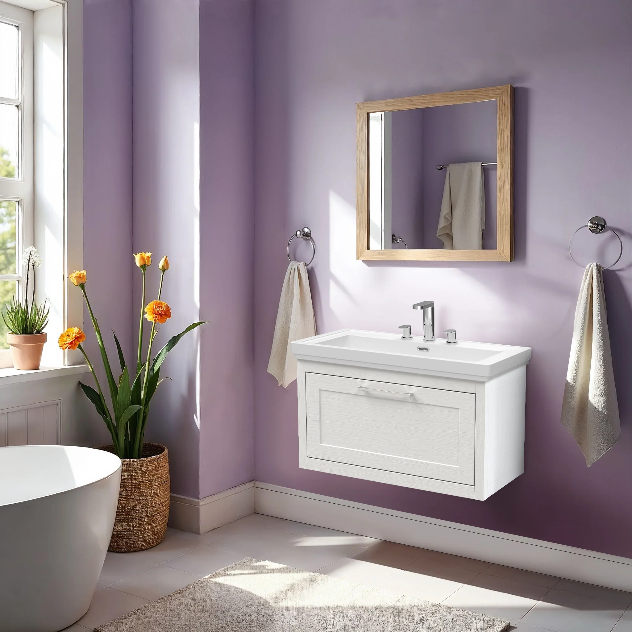 Blithbury Traditional Wall Hung Vanity Basin Unit with Fireclay Basin - Choice of Size, Colour and Basin Type - Image 29