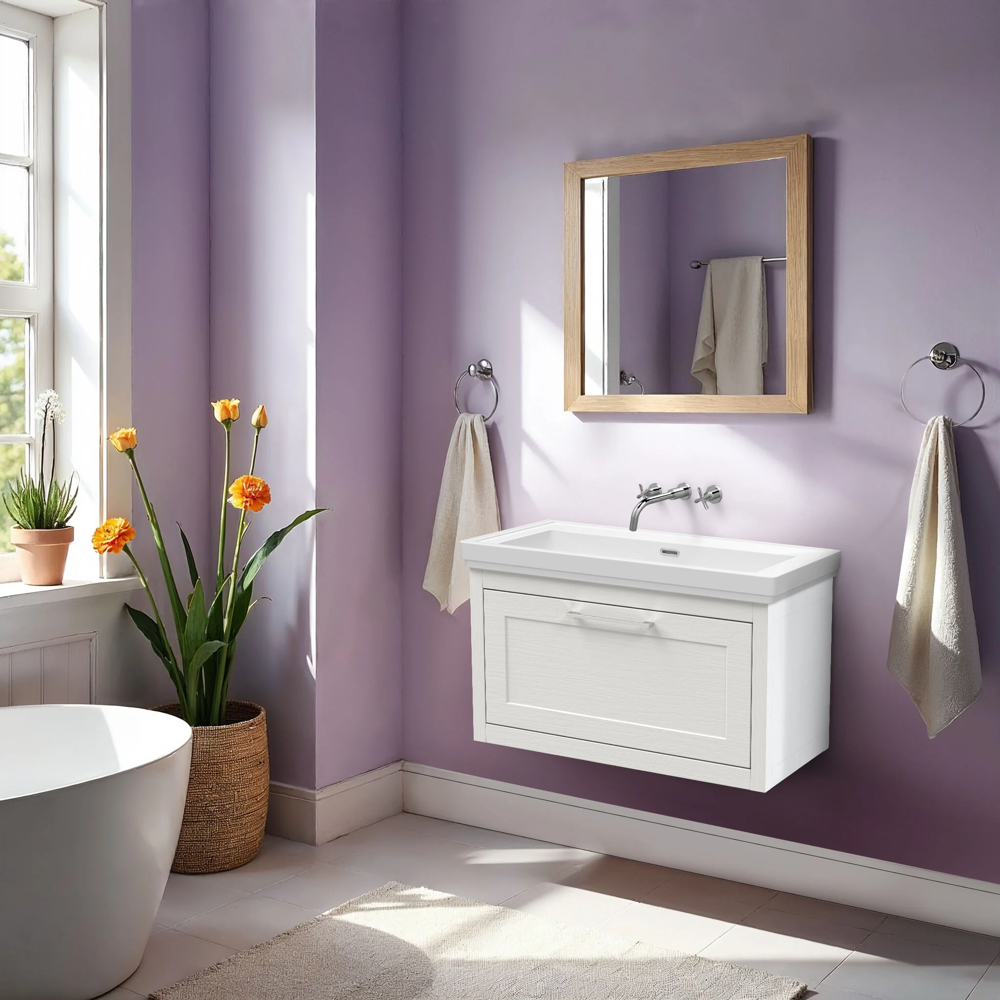 Blithbury Traditional Wall Hung Vanity Basin Unit with Fireclay Basin - Choice of Size, Colour and Basin Type - Image 30