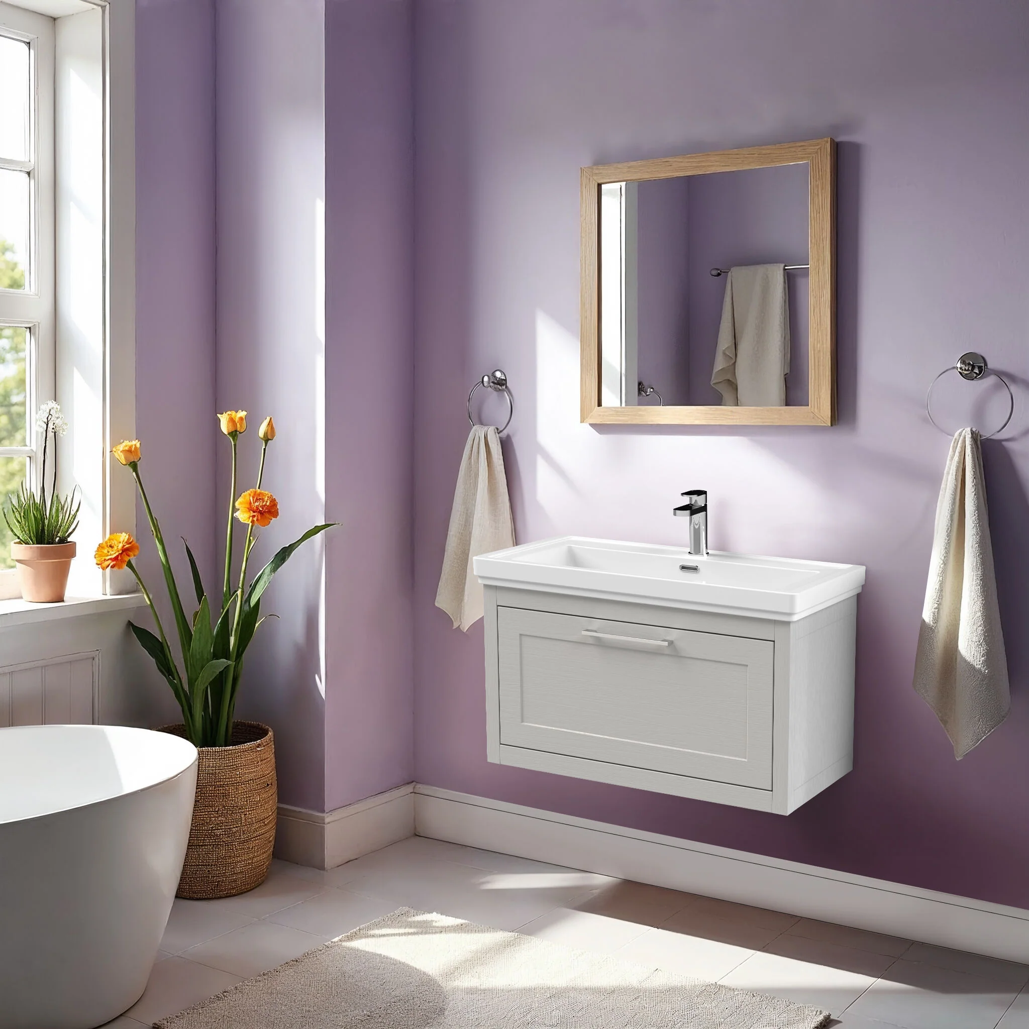 Blithbury Traditional Wall Hung Vanity Basin Unit with Fireclay Basin - Choice of Size, Colour and Basin Type - Image 37