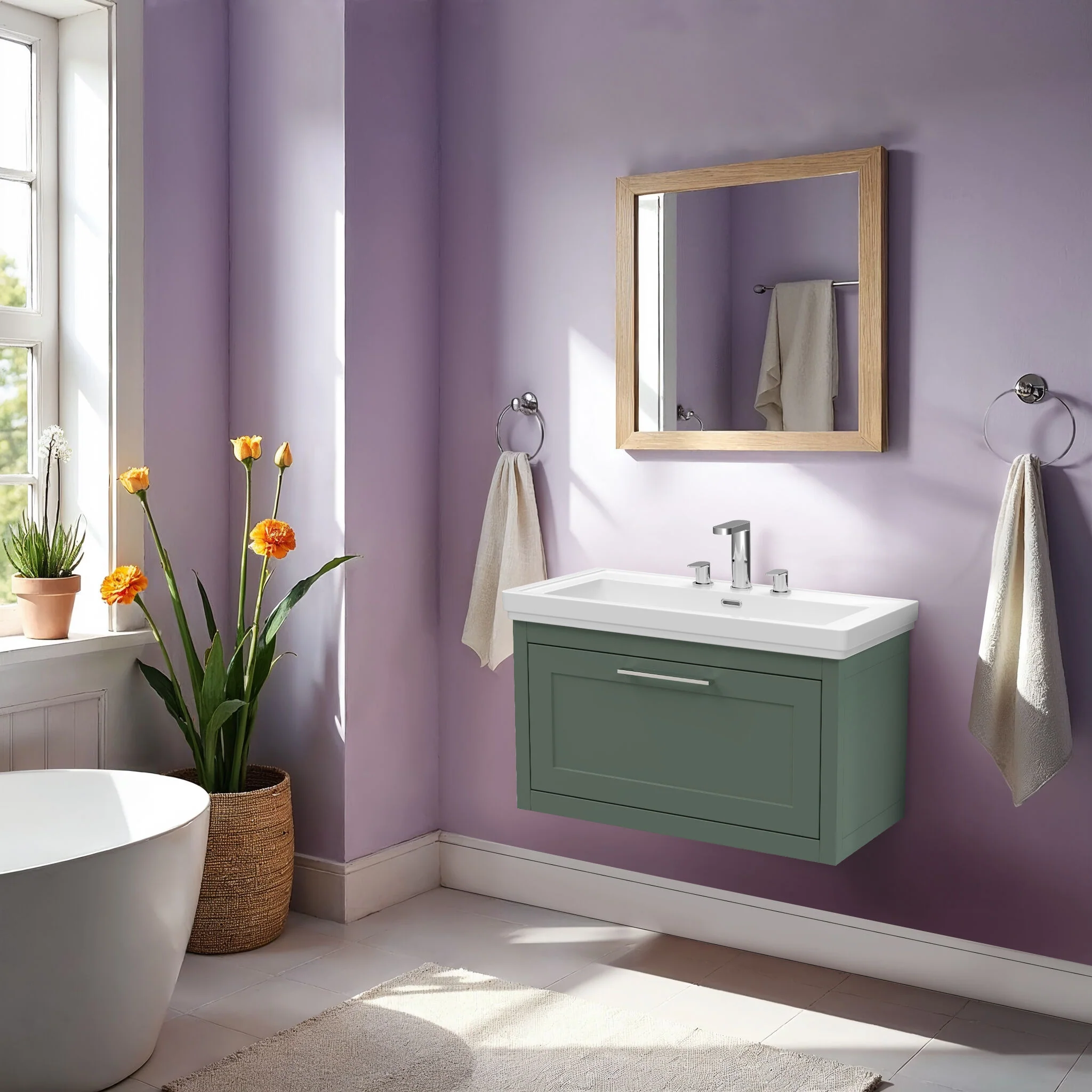 Blithbury Traditional Wall Hung Vanity Basin Unit with Fireclay Basin - Choice of Size, Colour and Basin Type - Image 47