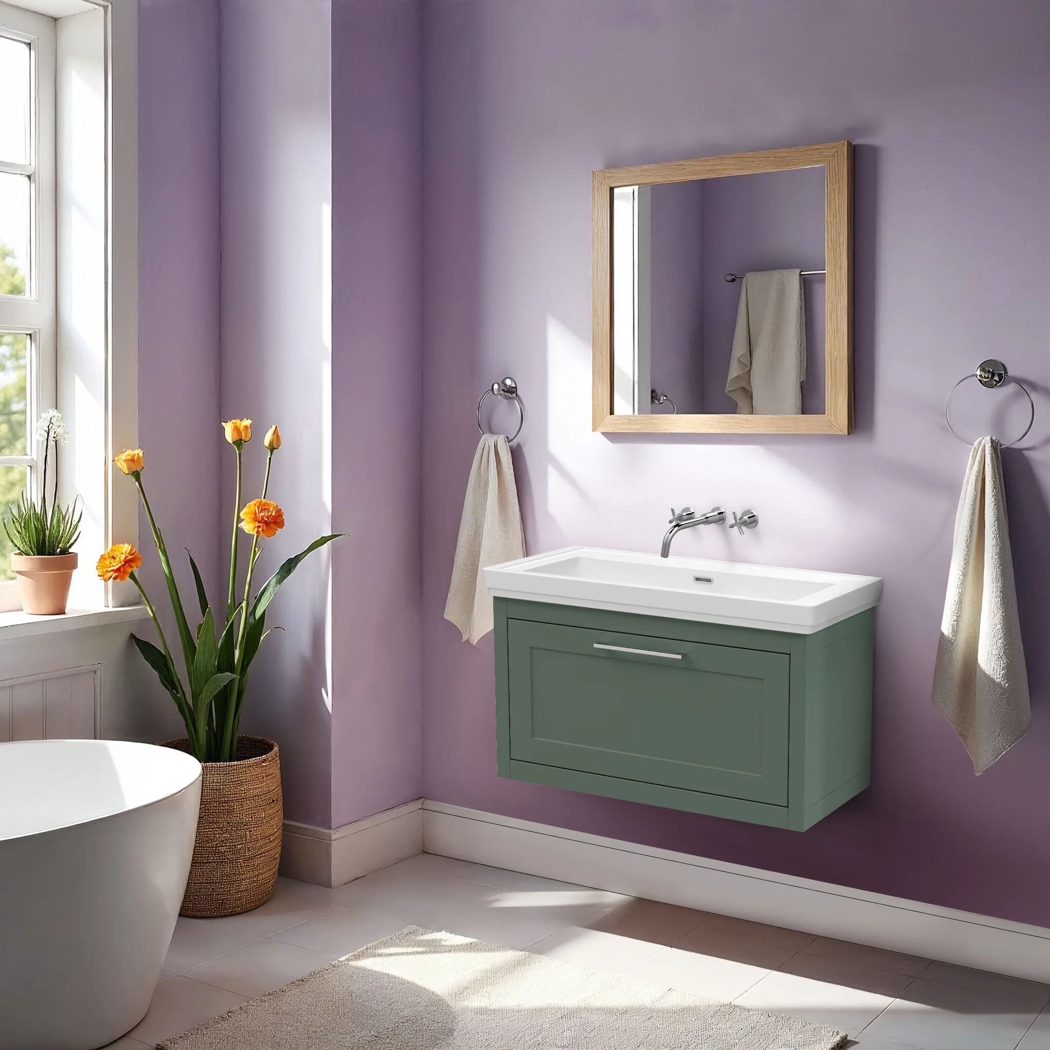 Blithbury Traditional Wall Hung Vanity Basin Unit with Fireclay Basin - Choice of Size, Colour and Basin Type - Image 48