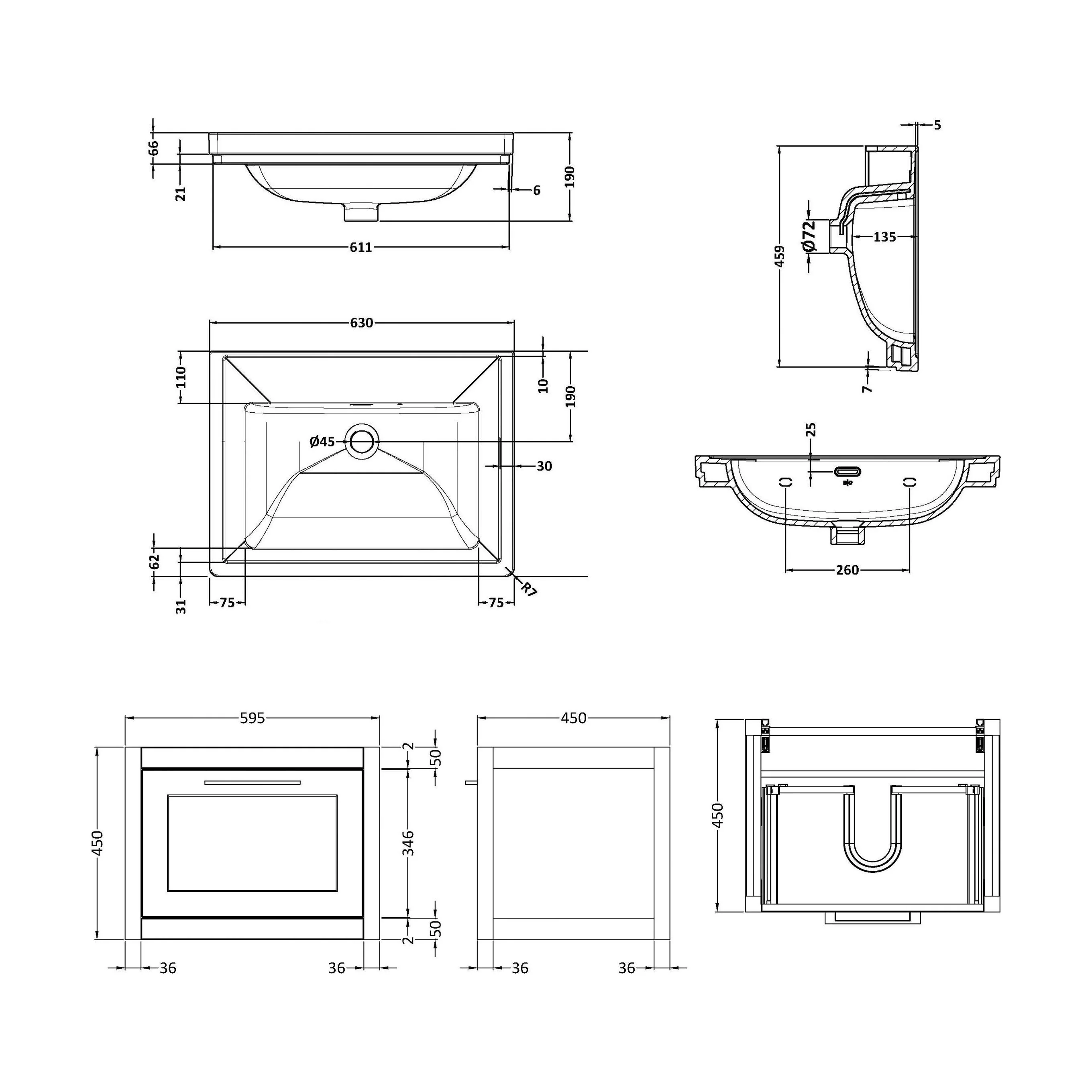Blithbury Traditional Wall Hung Vanity Basin Unit with Fireclay Basin - Choice of Size, Colour and Basin Type - Image 96