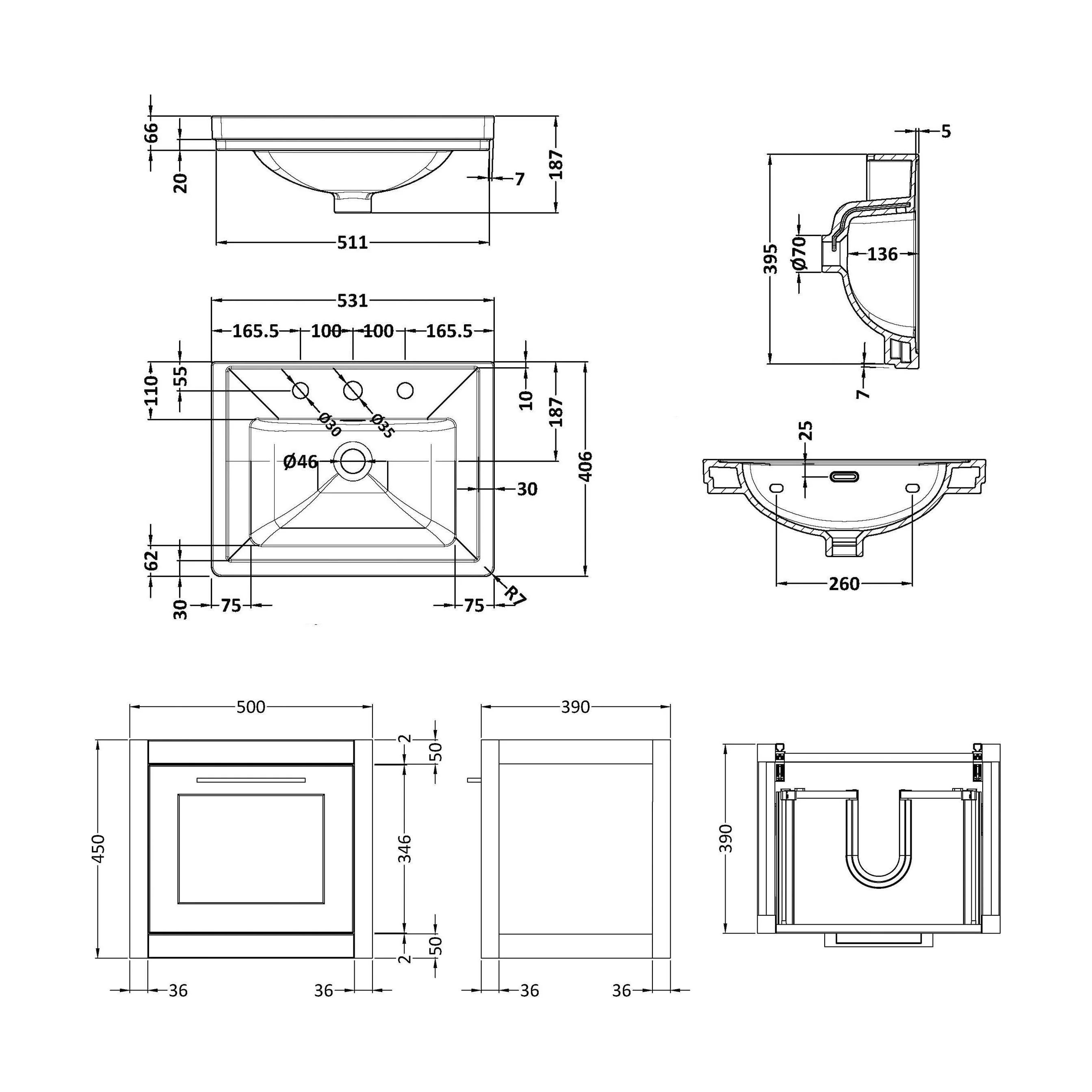 Blithbury Traditional Wall Hung Vanity Basin Unit with Fireclay Basin - Choice of Size, Colour and Basin Type - Image 98