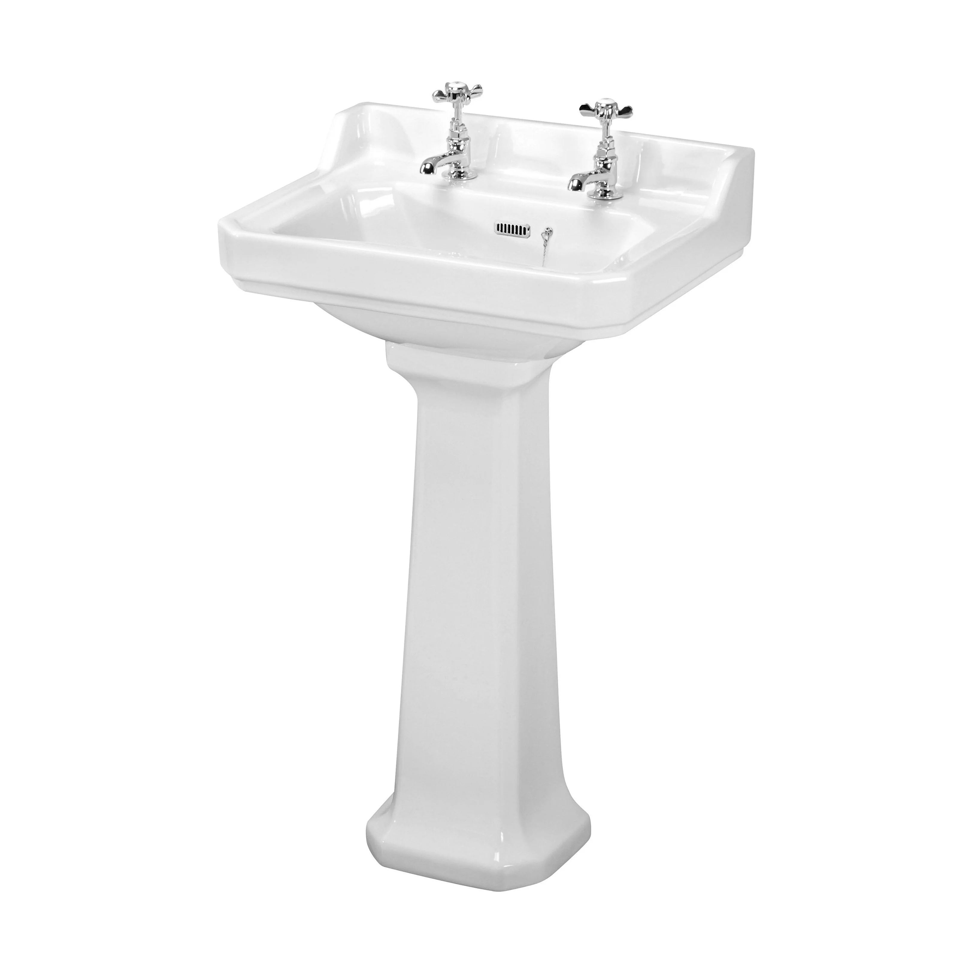 Madeley Traditional 2 Tap Hole Ceramic Bathroom Basin Sink & Full Pedestal - 560mm - Image 4