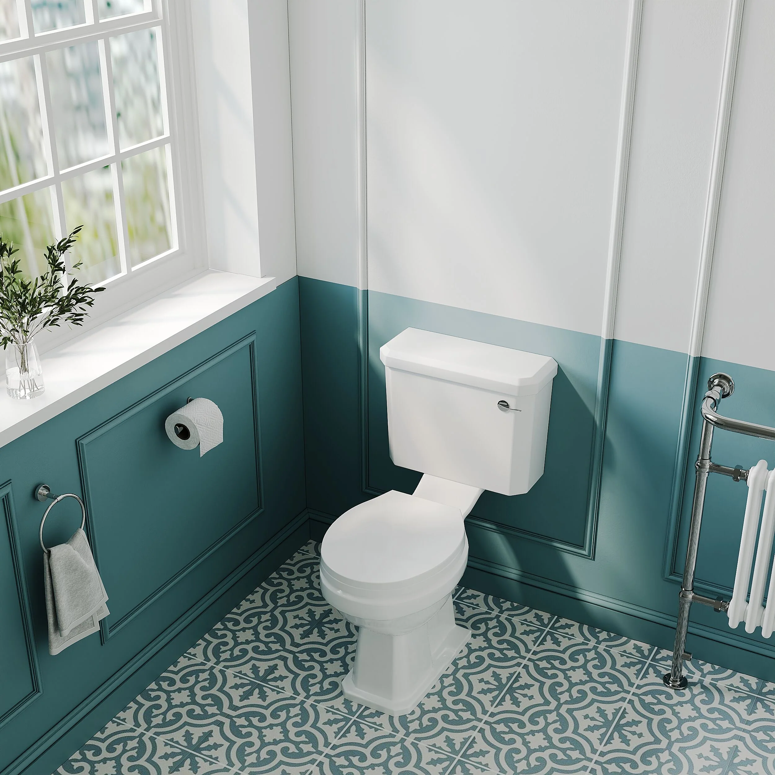 Madeley Traditional White Close Coupled Bathroom Toilet with Cistern & Soft Close Seat - 470mm - Image 3