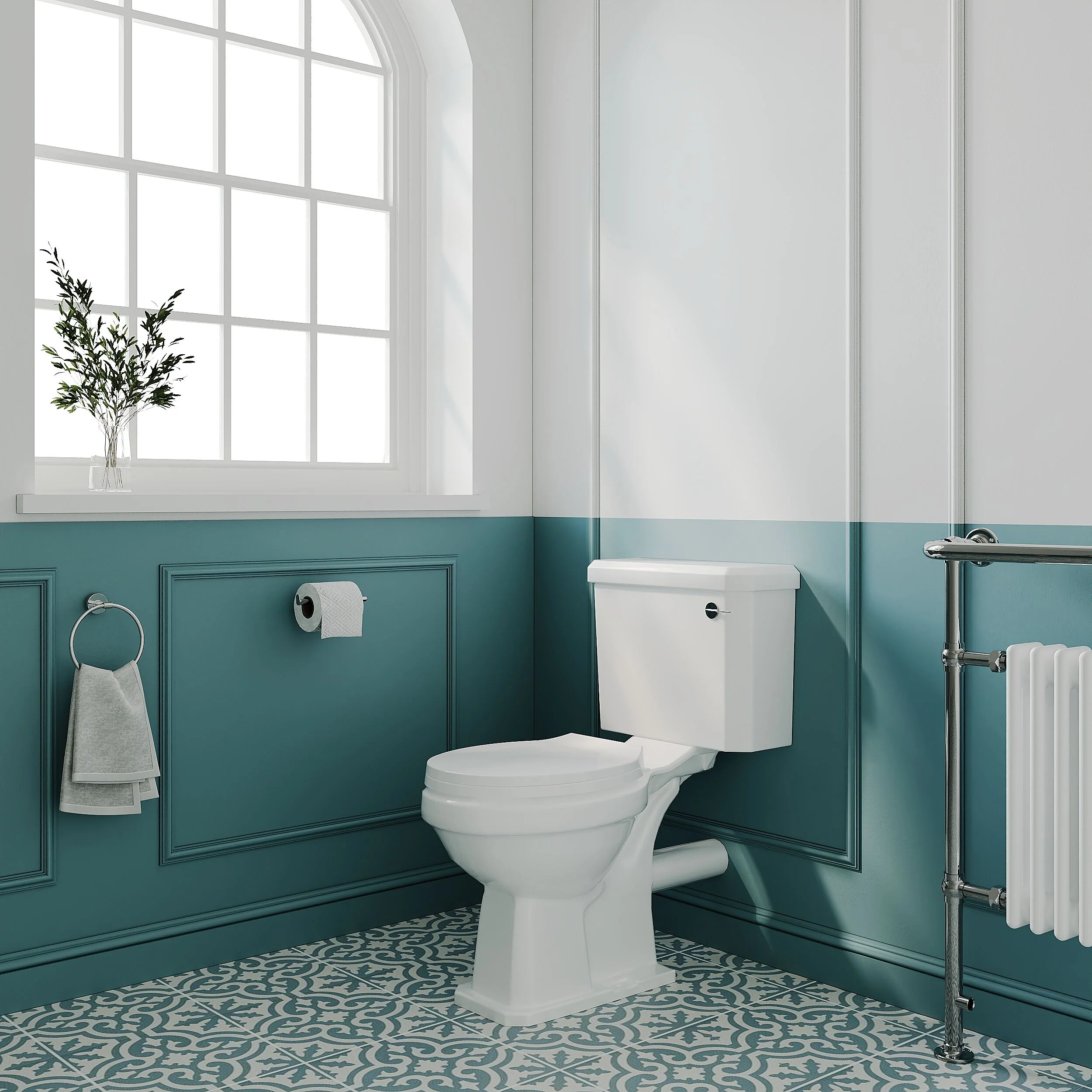 Madeley Traditional White Close Coupled Bathroom Toilet with Cistern & Soft Close Seat - 470mm - Image 4