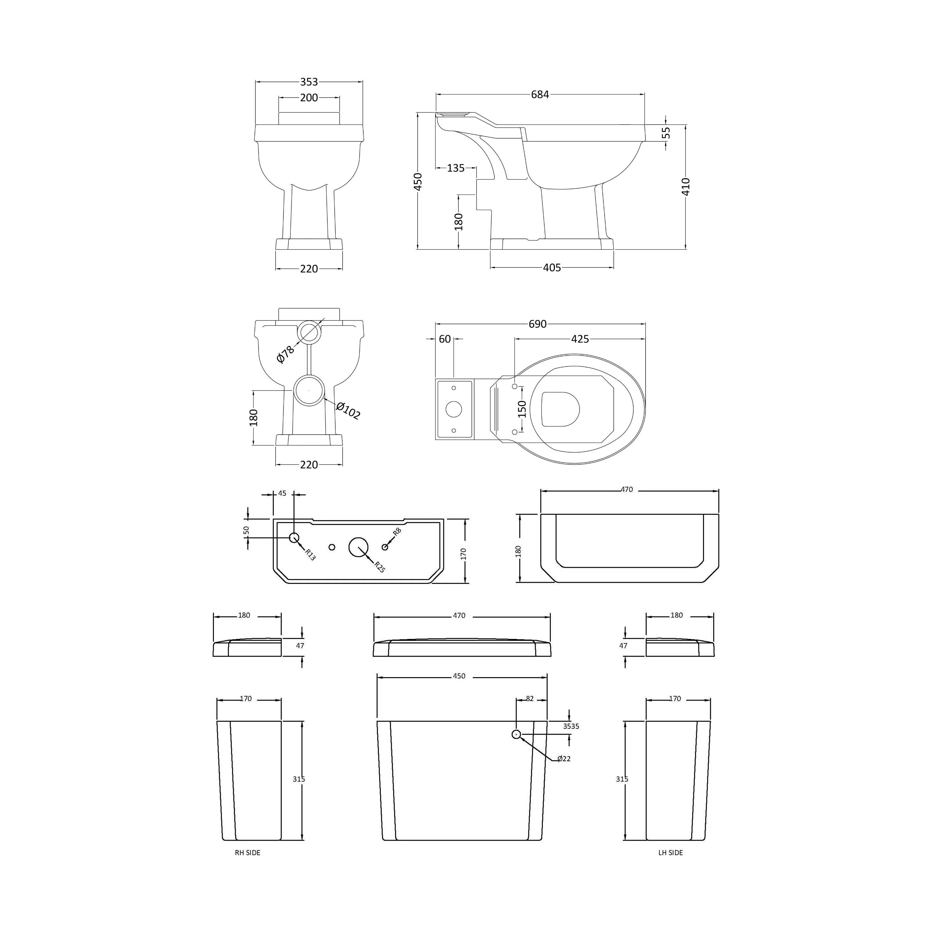 Madeley Traditional White Close Coupled Bathroom Toilet with Cistern & Soft Close Seat - 470mm - Image 5