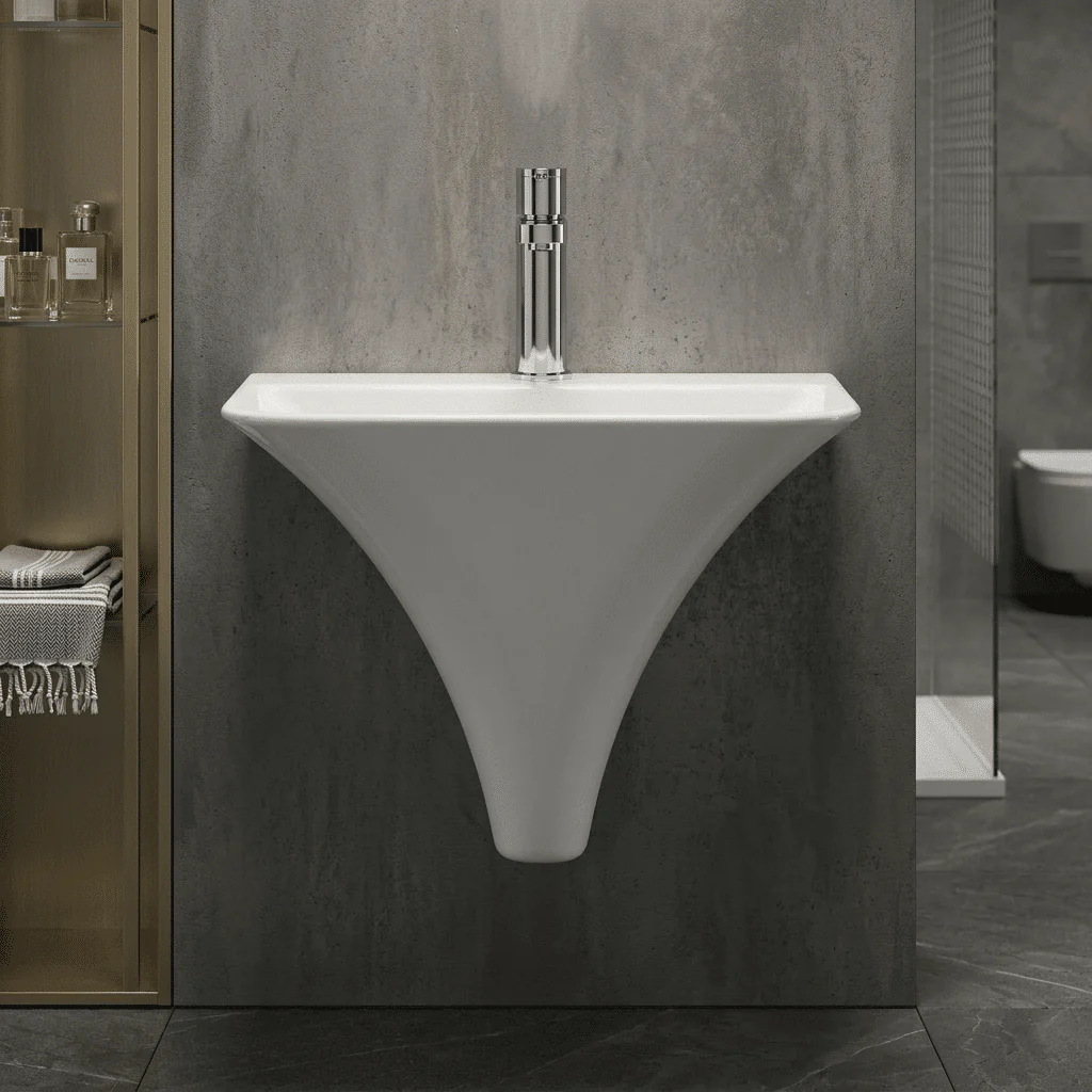 Trysull Contemporary Wall Hung 1 Tap Hole Ceramic Bathroom Basin, 350 x 460 x 415mm