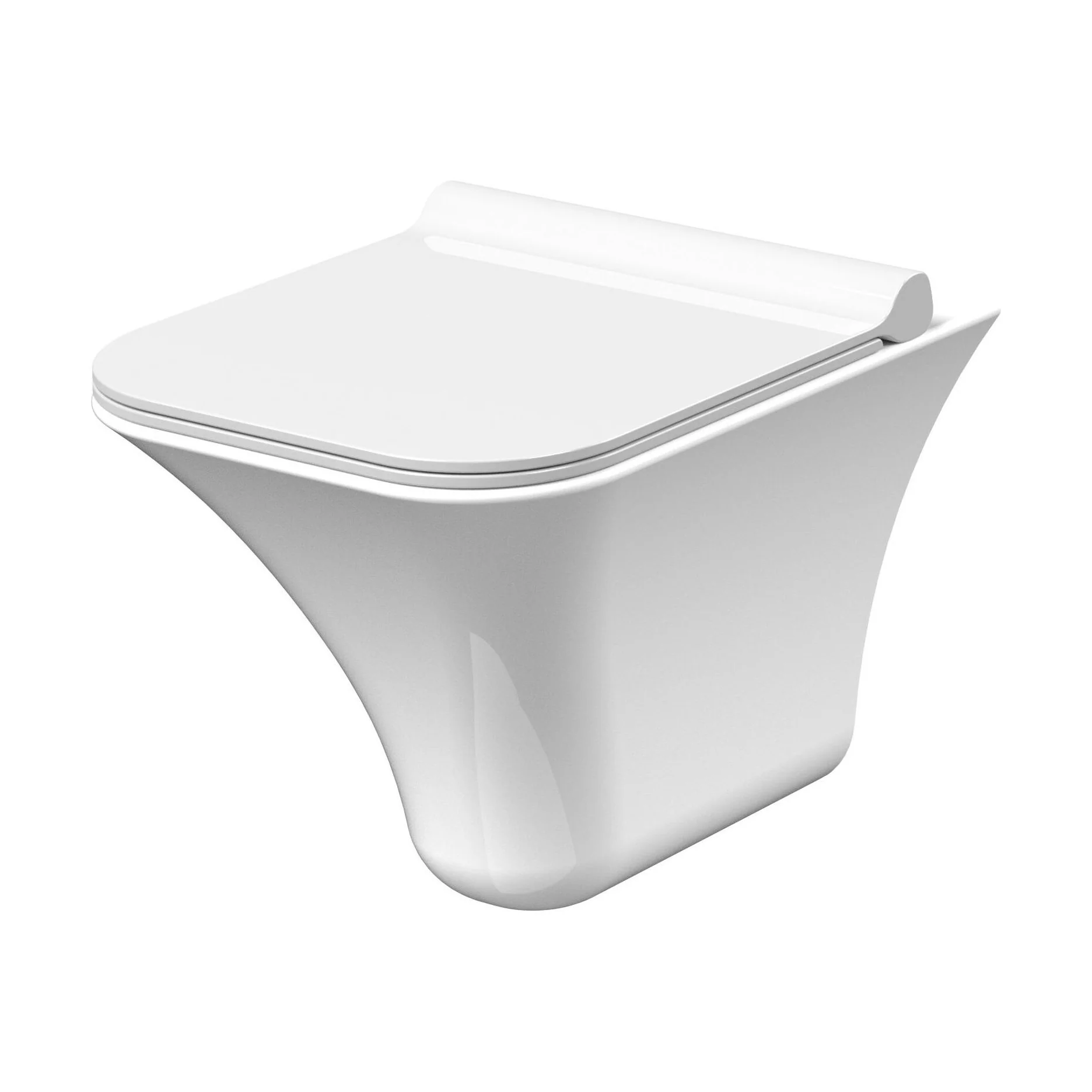 Trysull Contemporary Wall Hung Rimless Toilet Pan and Seat, 355 x 350 x 490mm