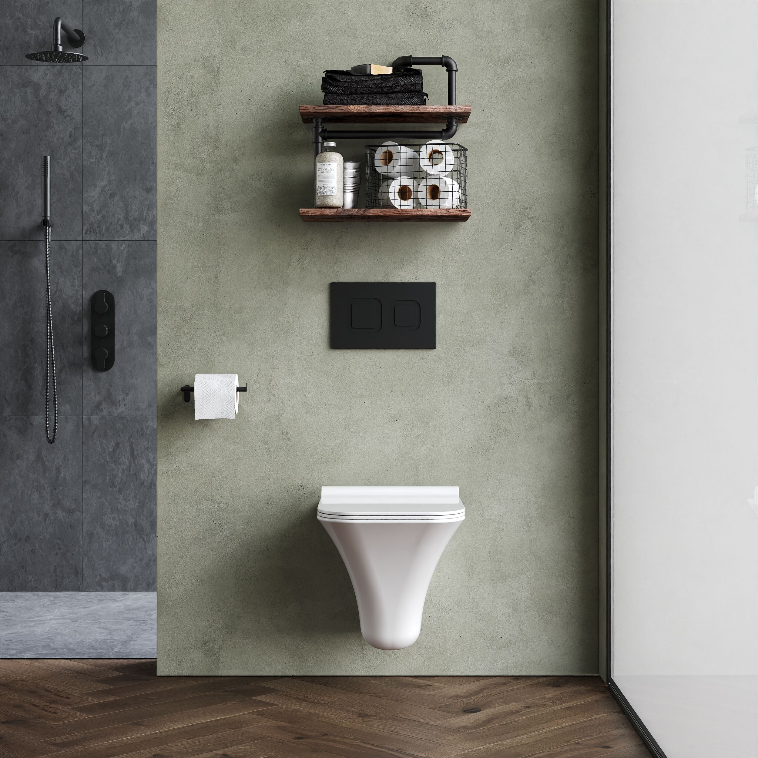 Trysull Contemporary Wall Hung Rimless Toilet Pan and Seat, 355 x 350 x 490mm - Image 2