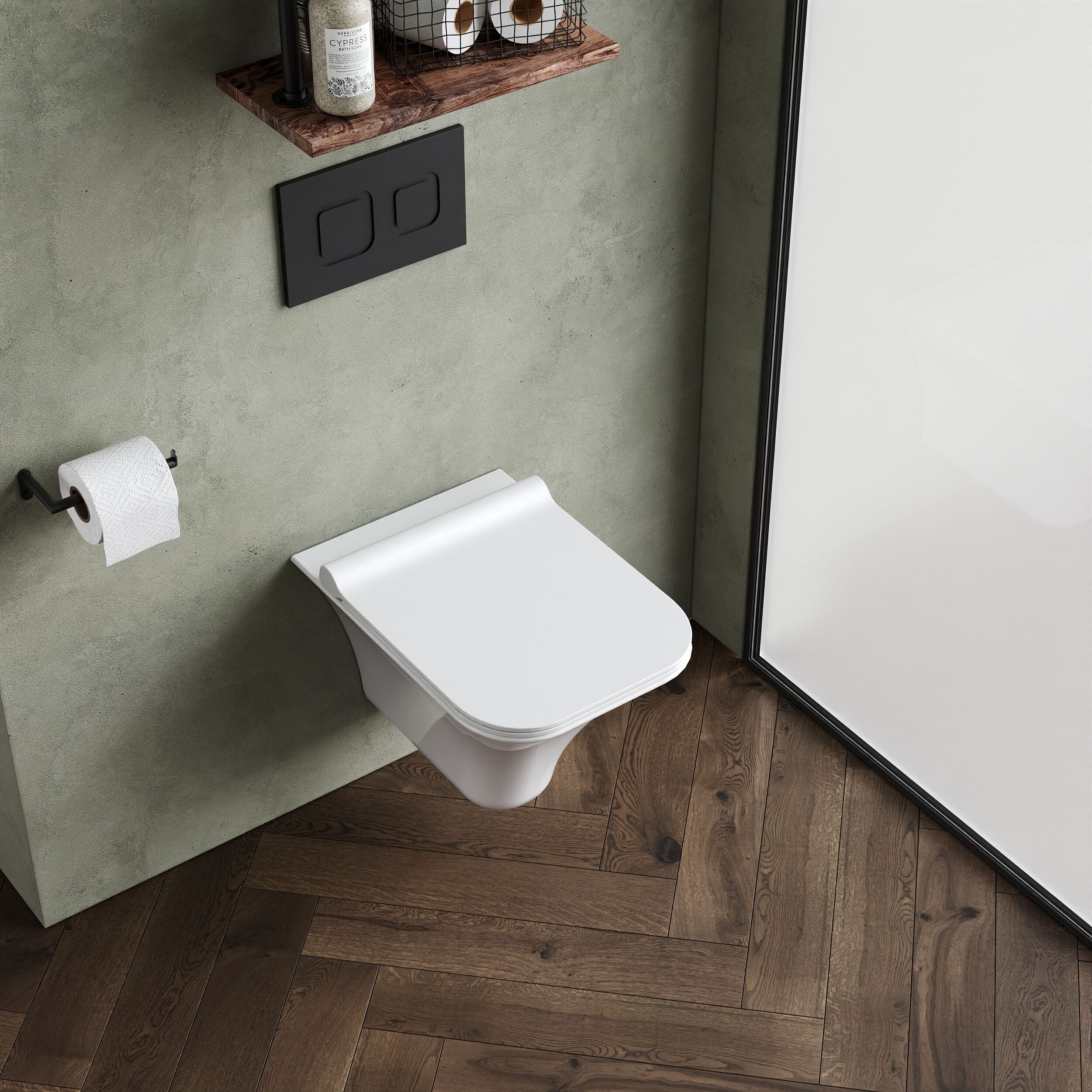 Trysull Contemporary Wall Hung Rimless Toilet Pan and Seat, 355 x 350 x 490mm - Image 3