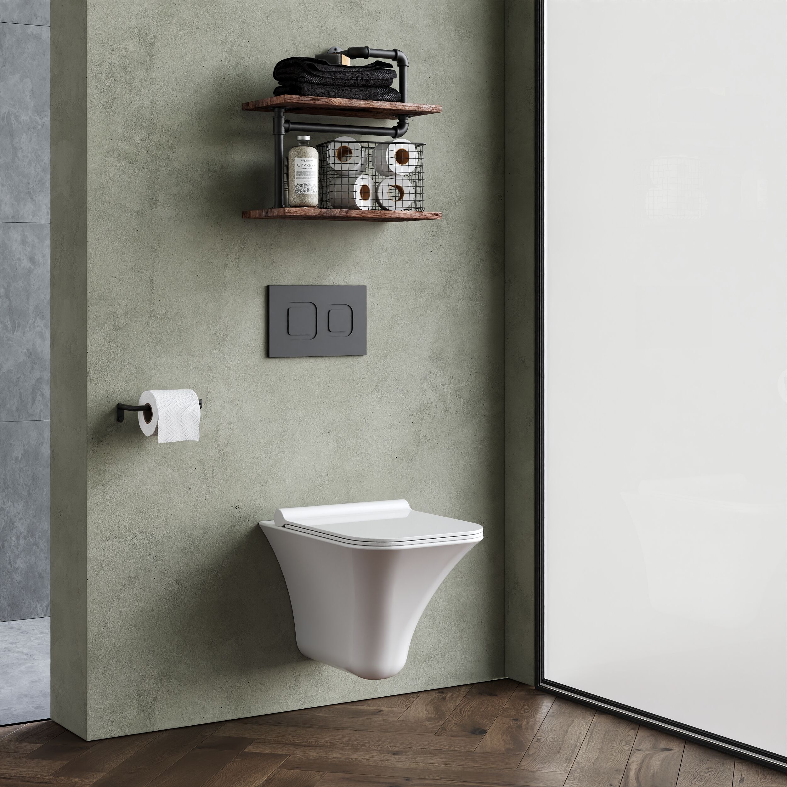 Trysull Contemporary Wall Hung Rimless Toilet Pan and Seat, 355 x 350 x 490mm - Image 4