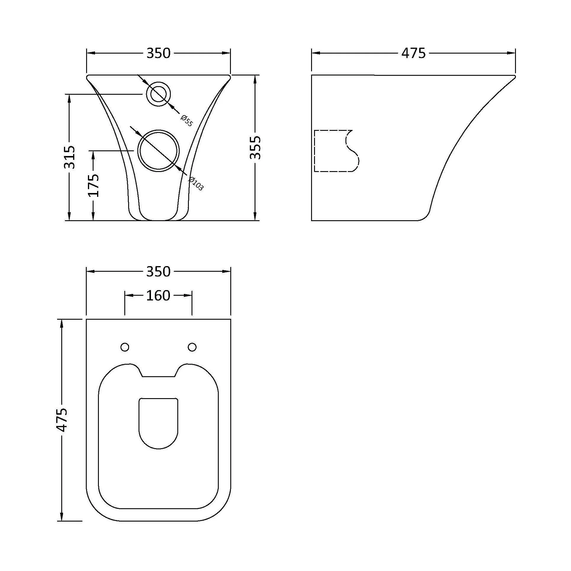 Trysull Contemporary Wall Hung Rimless Toilet Pan and Seat, 355 x 350 x 490mm - Image 5