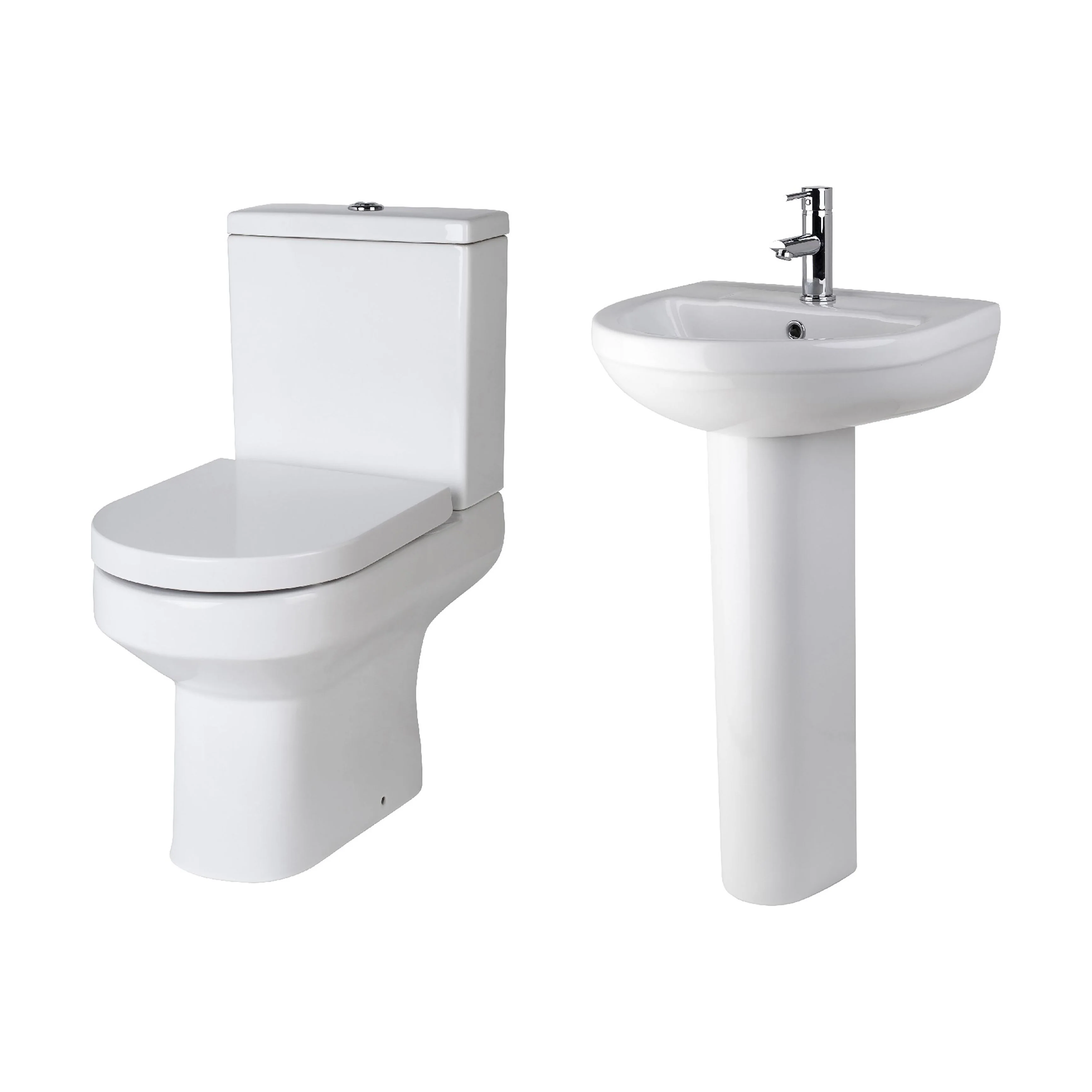 Copmere Ceramic Bathroom Suite - Semi Flush to Wall Toilet, Cistern, Soft-Close Seat & 500mm Basin with Full or Semi Pedestal - Image 3